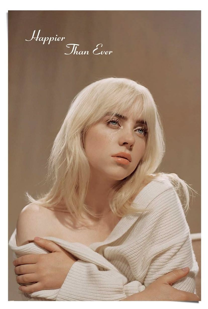 Billie Eilish Beige Sweater — Off-the-shoulder Neckline, Ribbed Knit