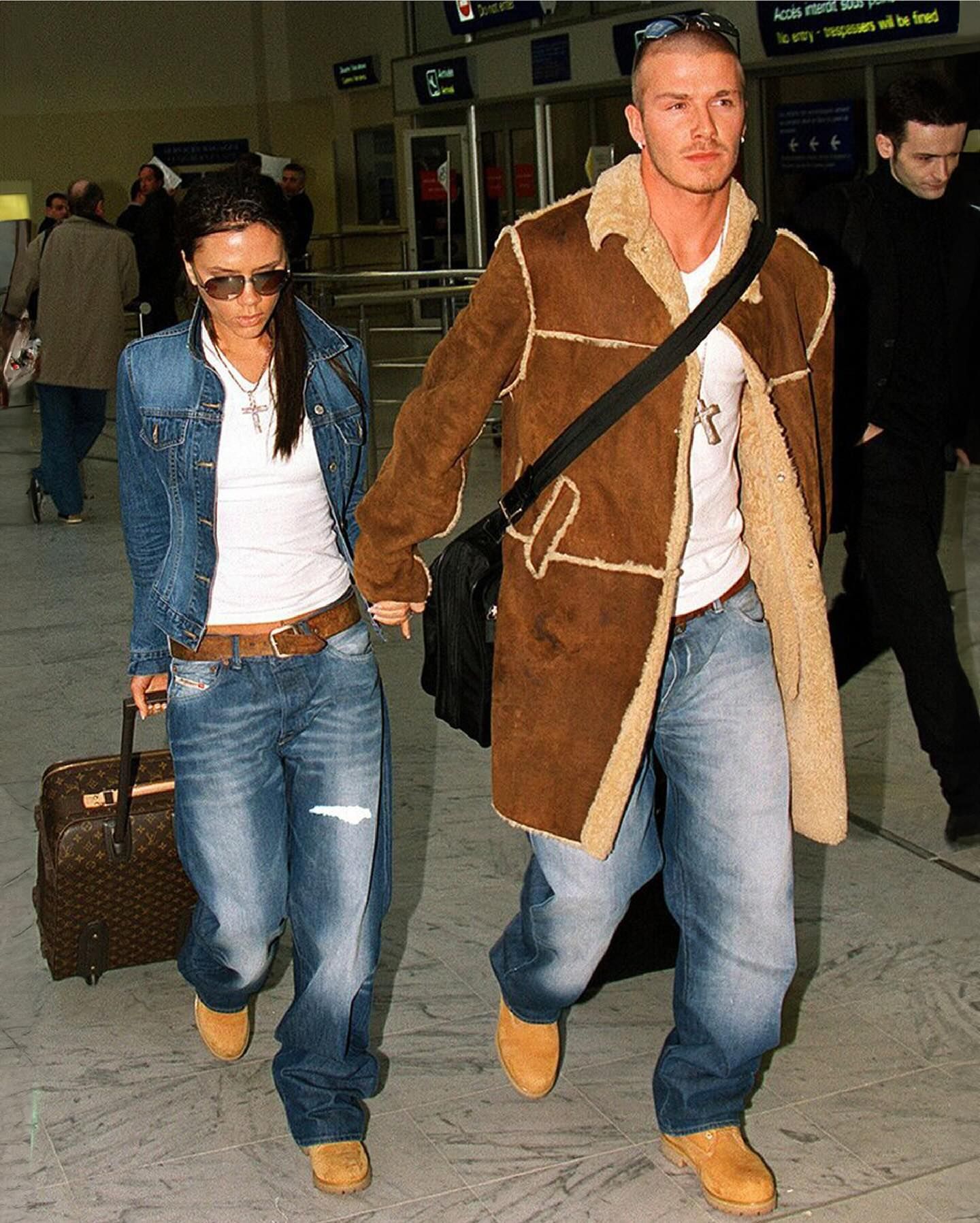 David Beckham Brown Shearling Coat — Exposed Faux Shearling Trim