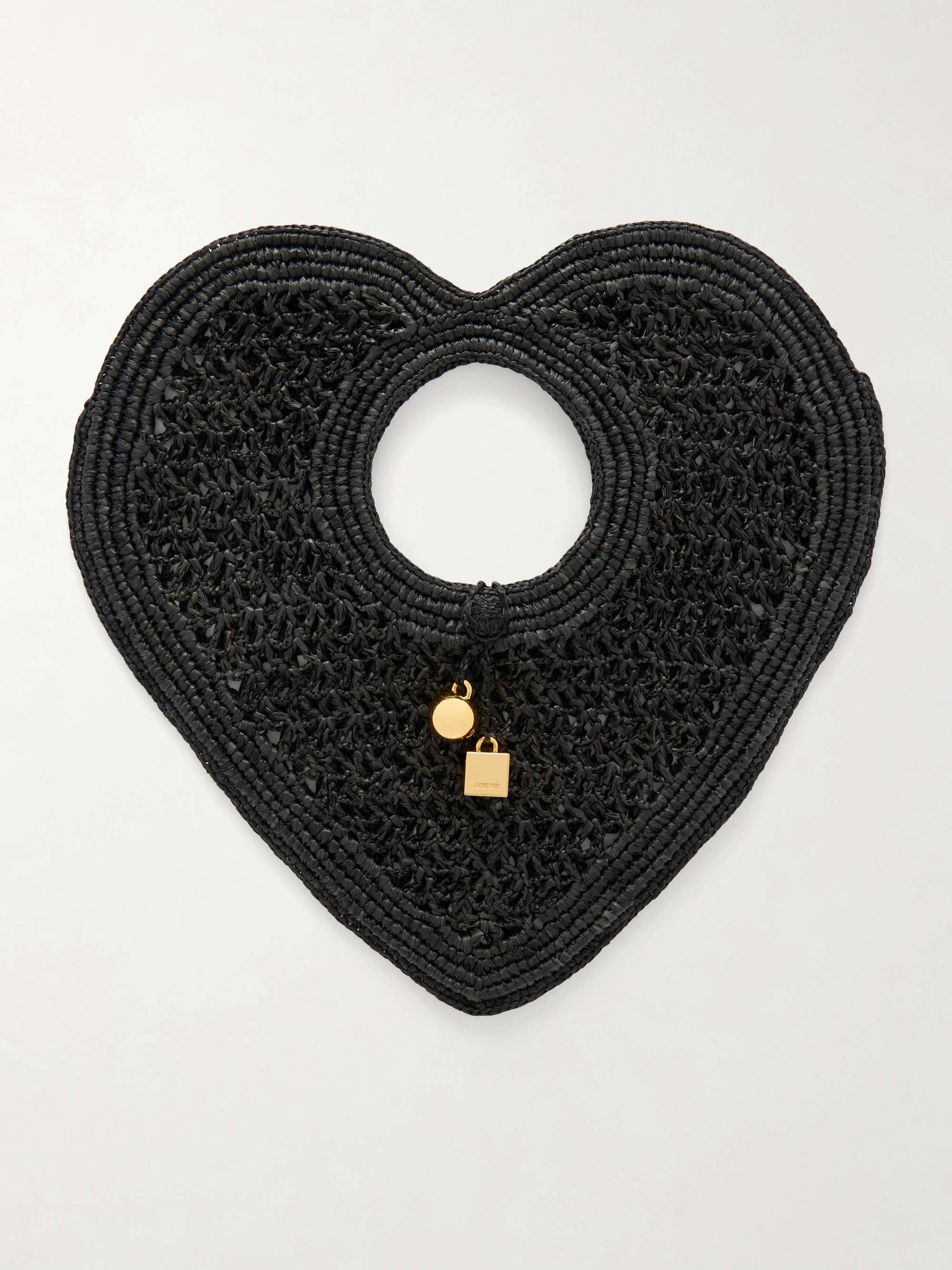 JACQUEMUS Le Spiaggia Coeur embellished raffia tote - black - One Size