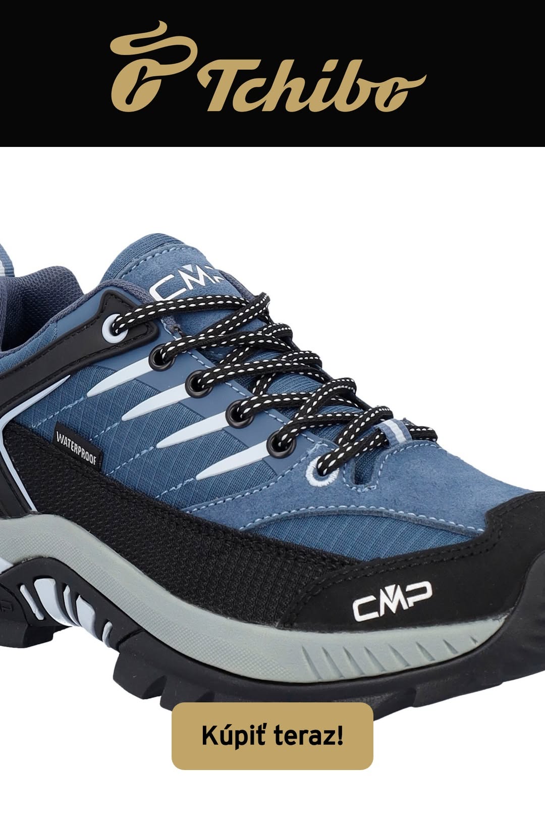 CMP Blue and Black Hiking Shoes — Waterproof, Lugged Sole, Black