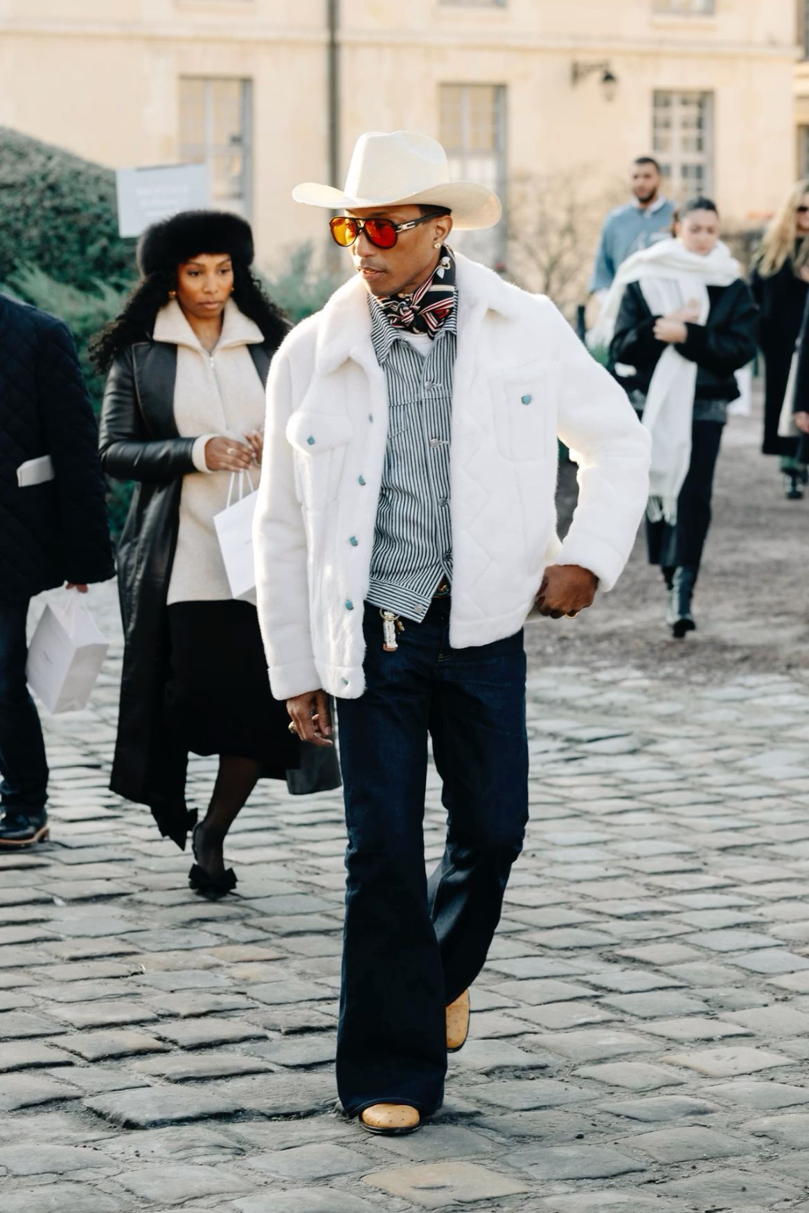 Pharrell Williams White Shearling Jacket — Quilted Texture, Point