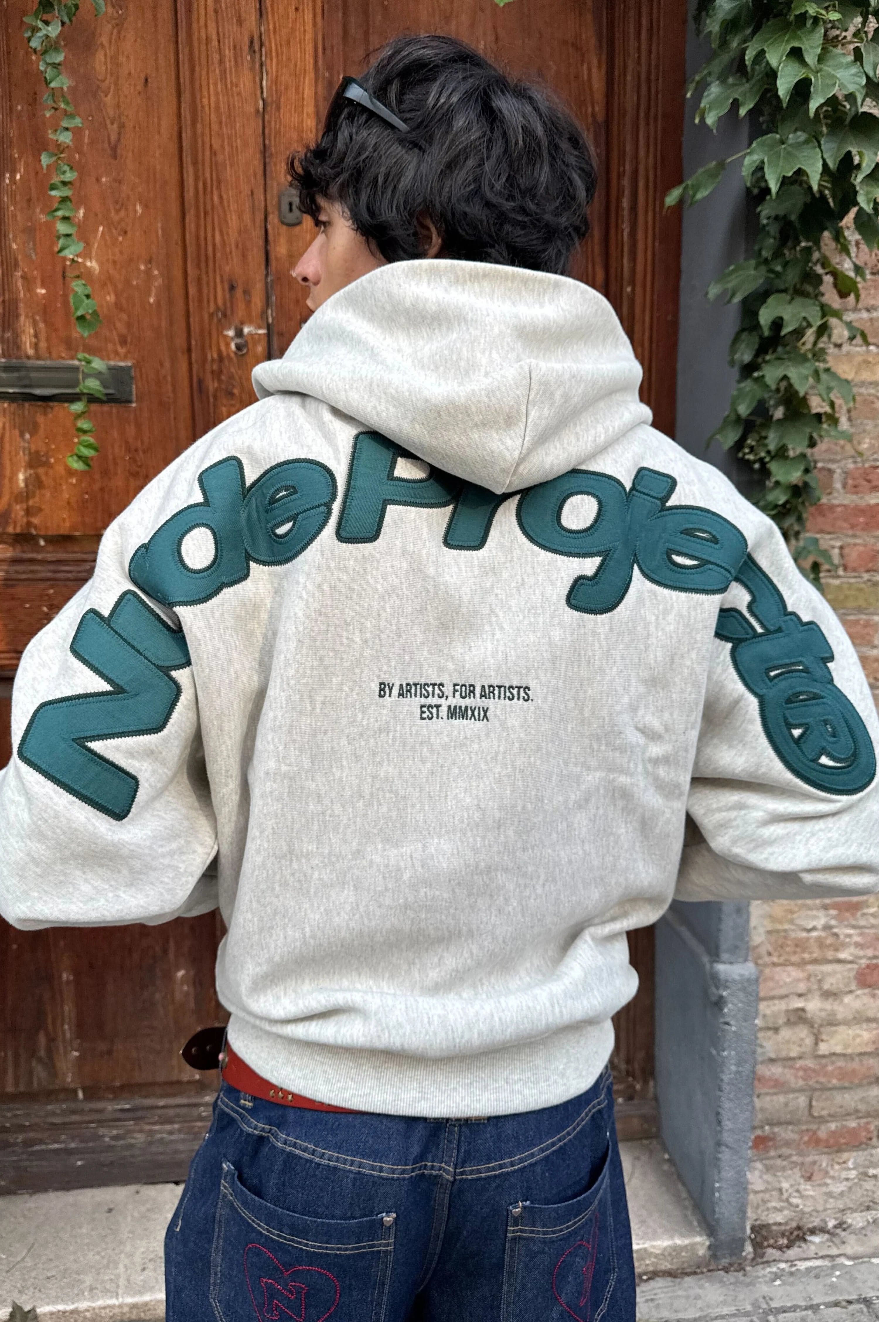 Nude Project Grey Melange Zip-up Hoodie — Large Green Chenille