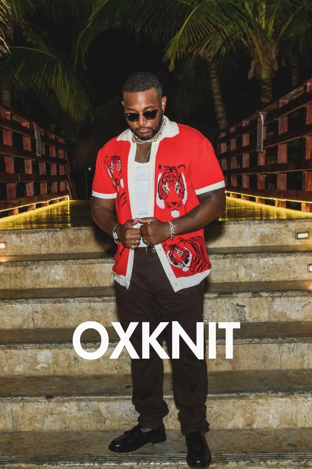 OXKNIT Bright Red and White Knit Shirt — Short Sleeve, Button-down