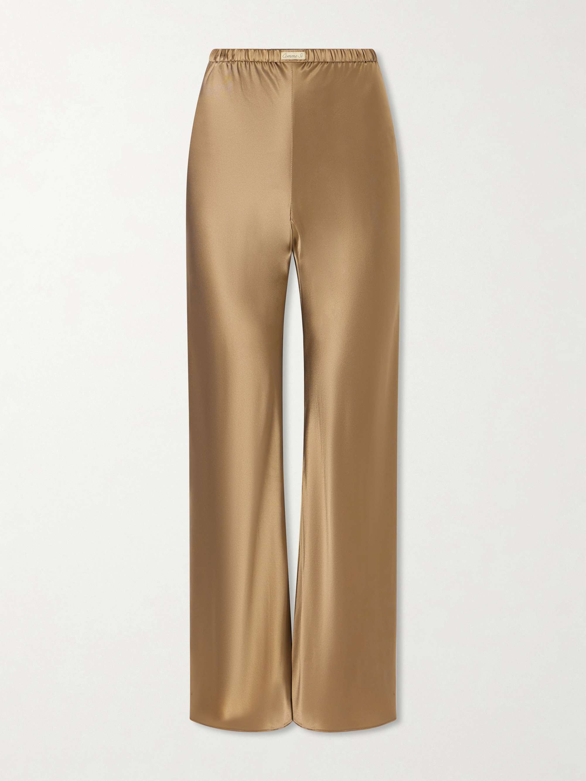 COMME SI Appliquéd silk-charmeuse straight-leg pants