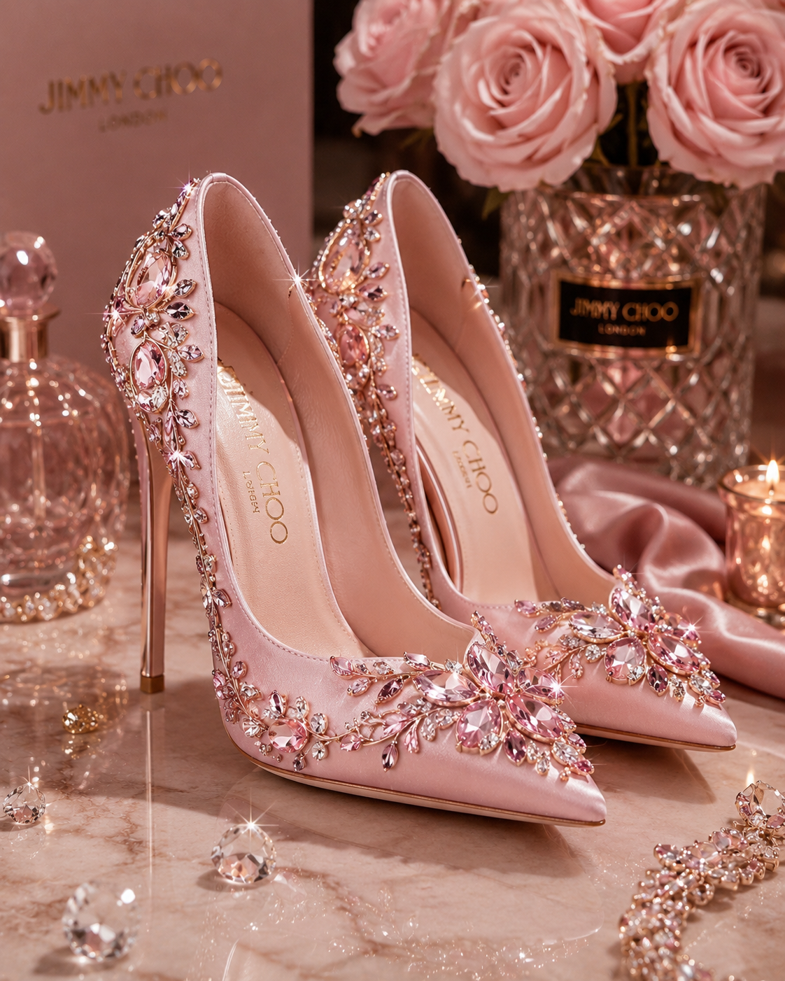 Jimmy Choo Blush Pink Pumps — Crystal Embellishments, Floral Crystal