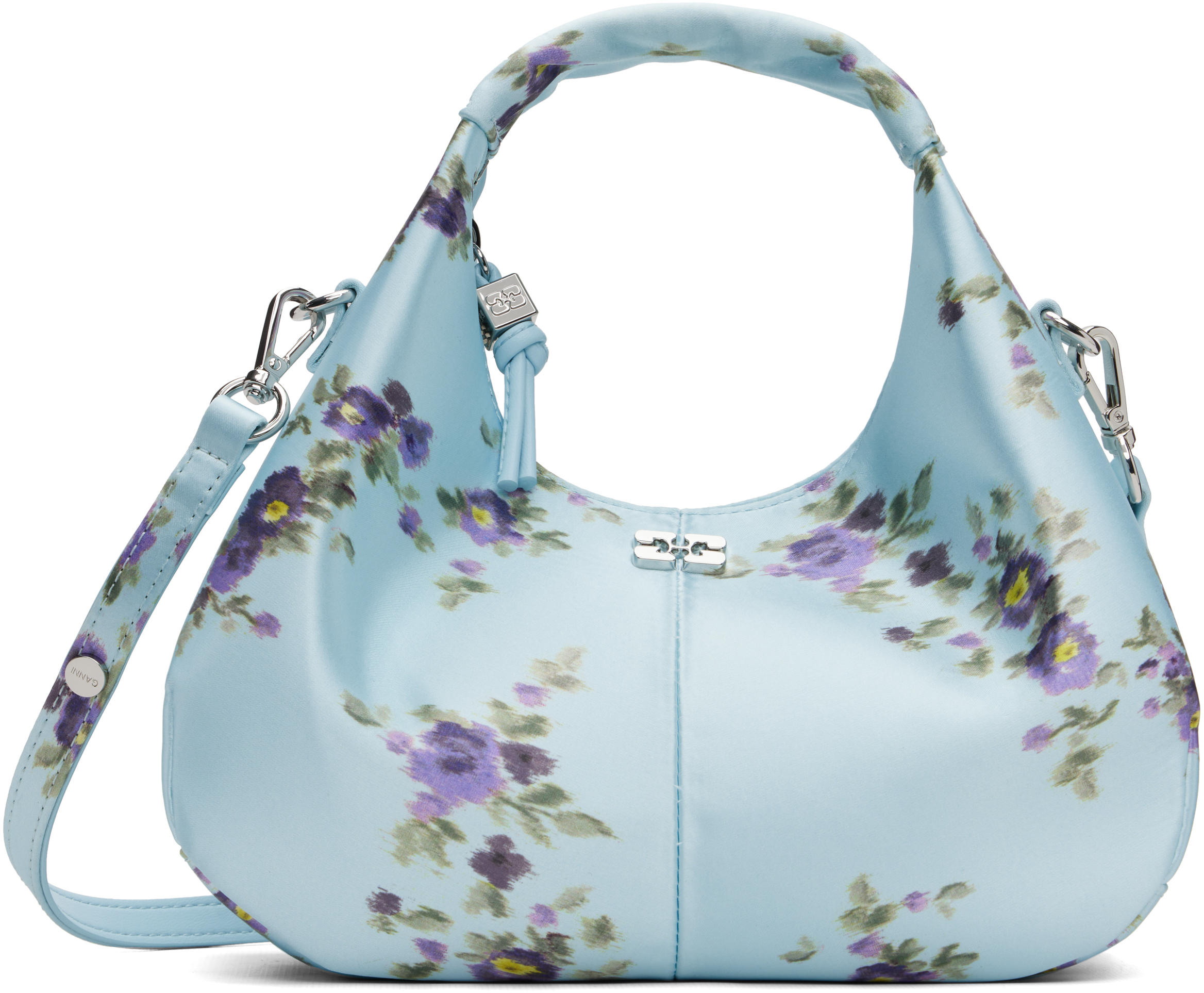GANNI Blue Printed Satin Mini Bag