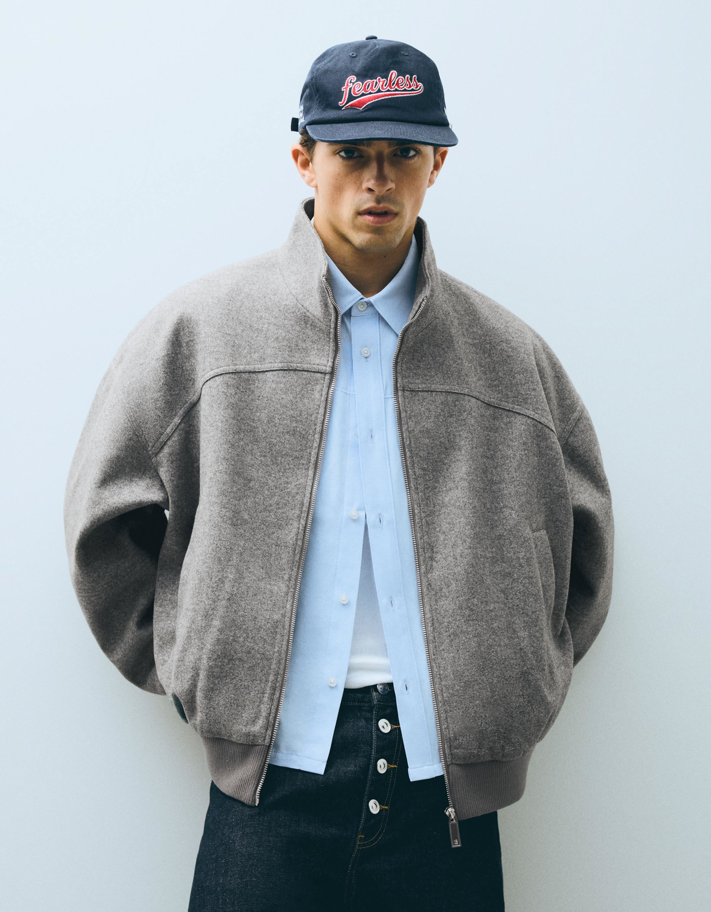 Bershka Felt Bomber Jacket Men M Grey