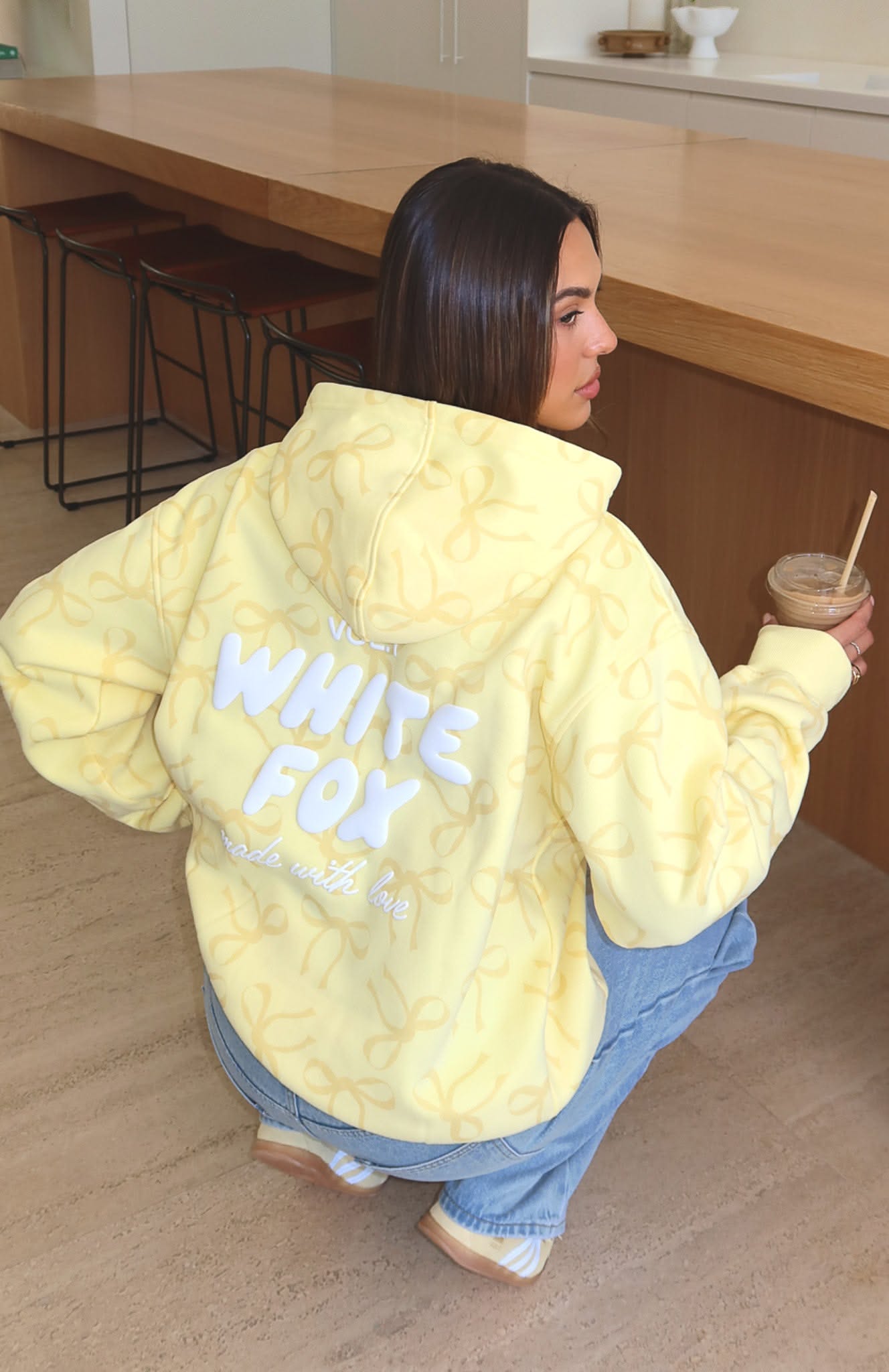 White Fox Boutique Lemon Yellow Hoodie — WHITE FOX Puff Print Text