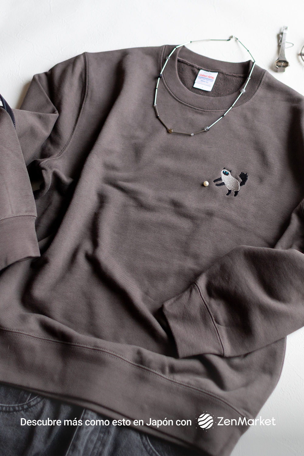 Sudadera Japonesa Con Bordado de Gatito