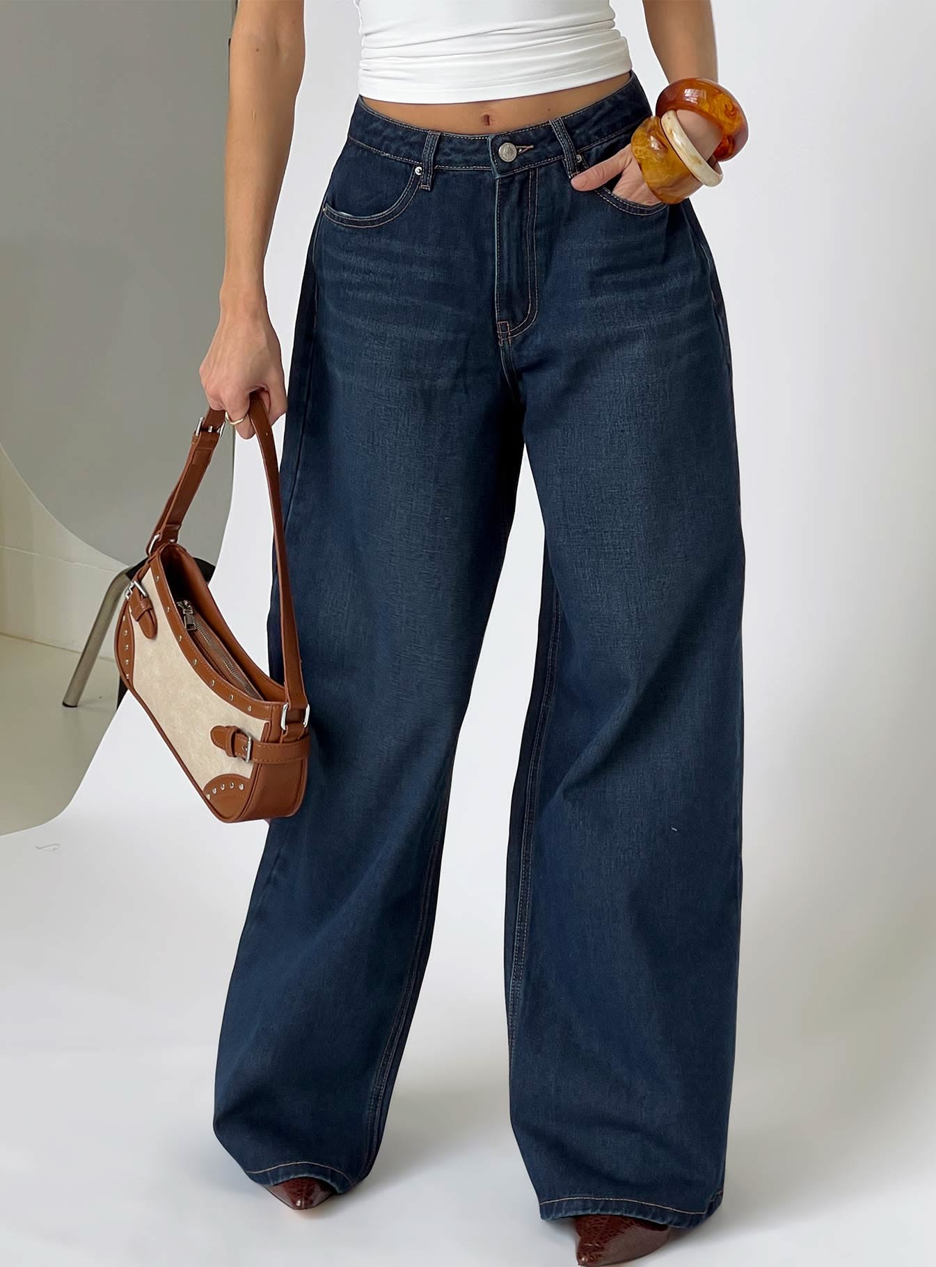 Casual Dark Blue Denim Jeans — Five-pocket Styling, Subtle