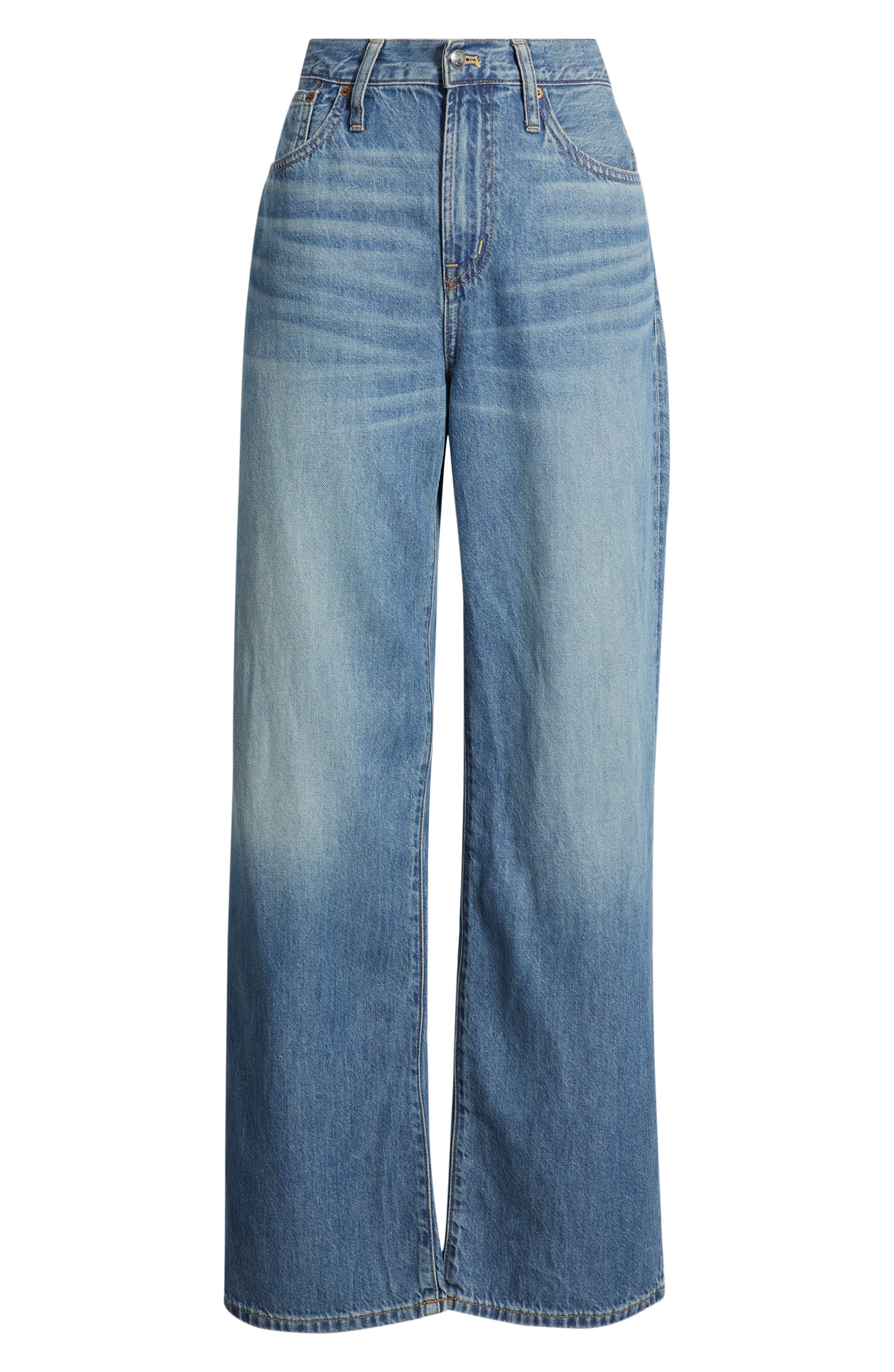 Madewell Medium Blue Denim Wide Leg Jeans — High-waisted, Five-pocket
