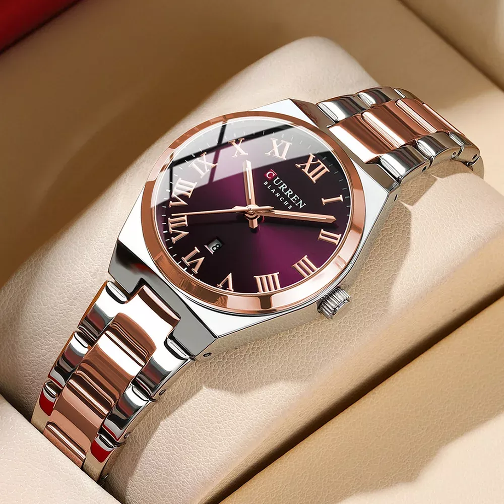 CURREN BLANCHE Deep Purple Watch — Round Dial, Rose Gold Bezel