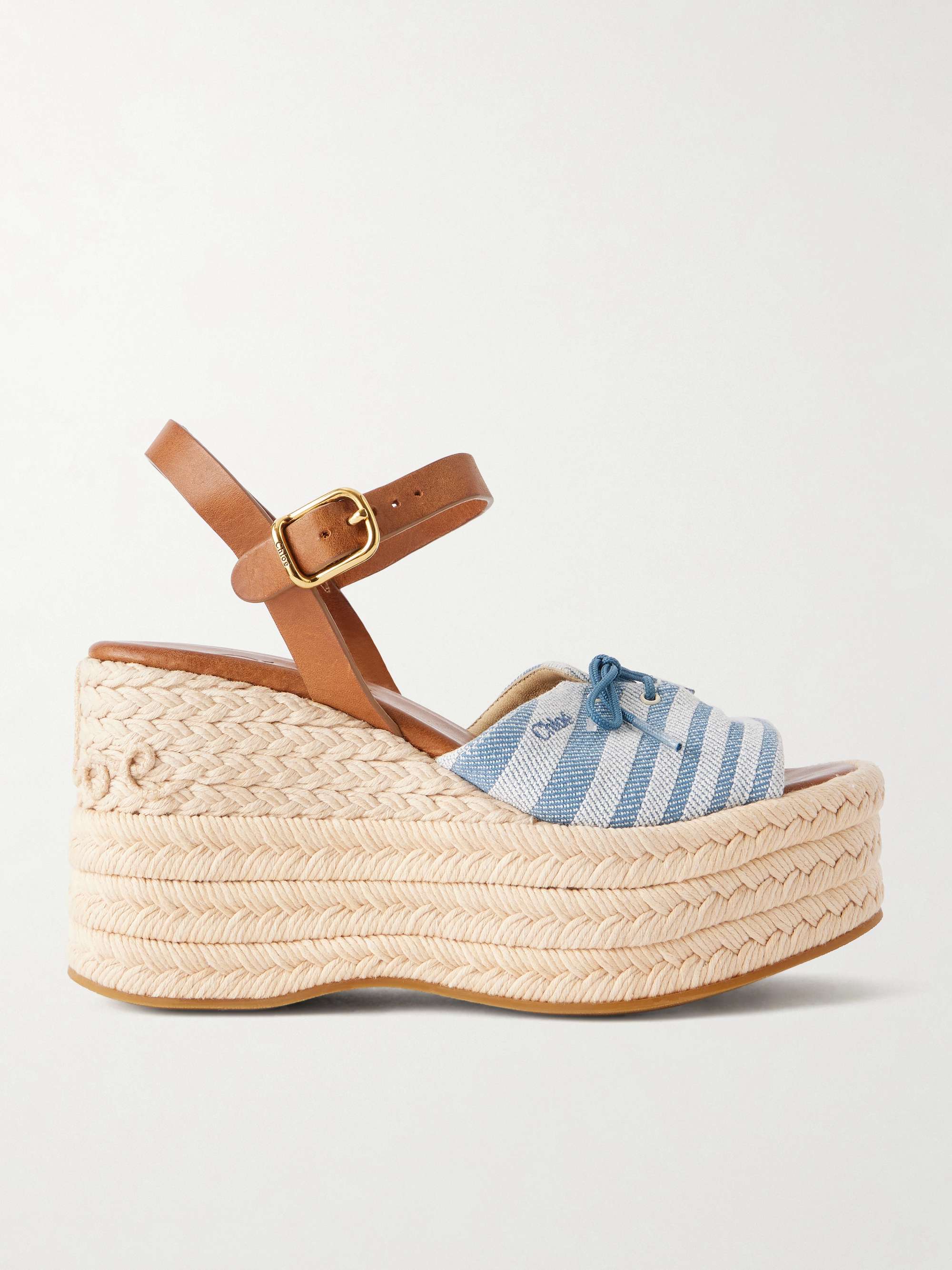 CHLOÉ Leather-trimmed striped canvas platform sandals