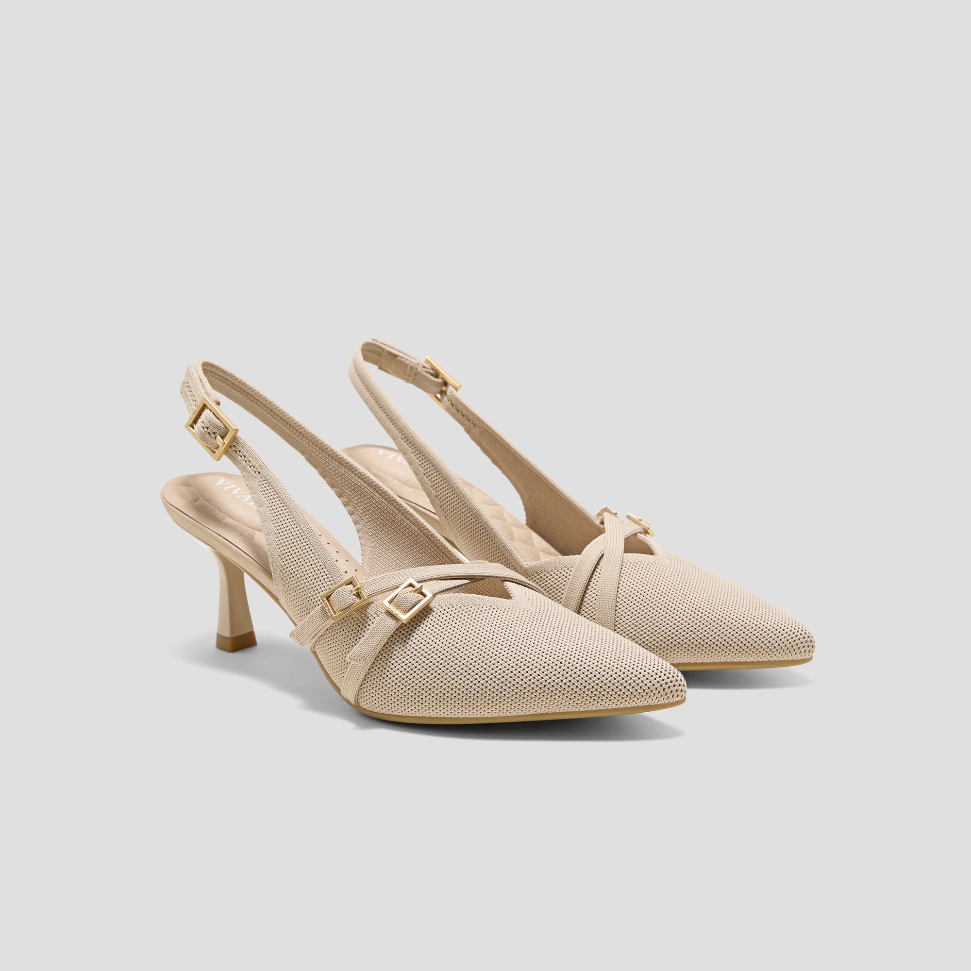 VIVAIA Beige Slingback Heels — Pointed Toe, Kitten Heel, Slingback