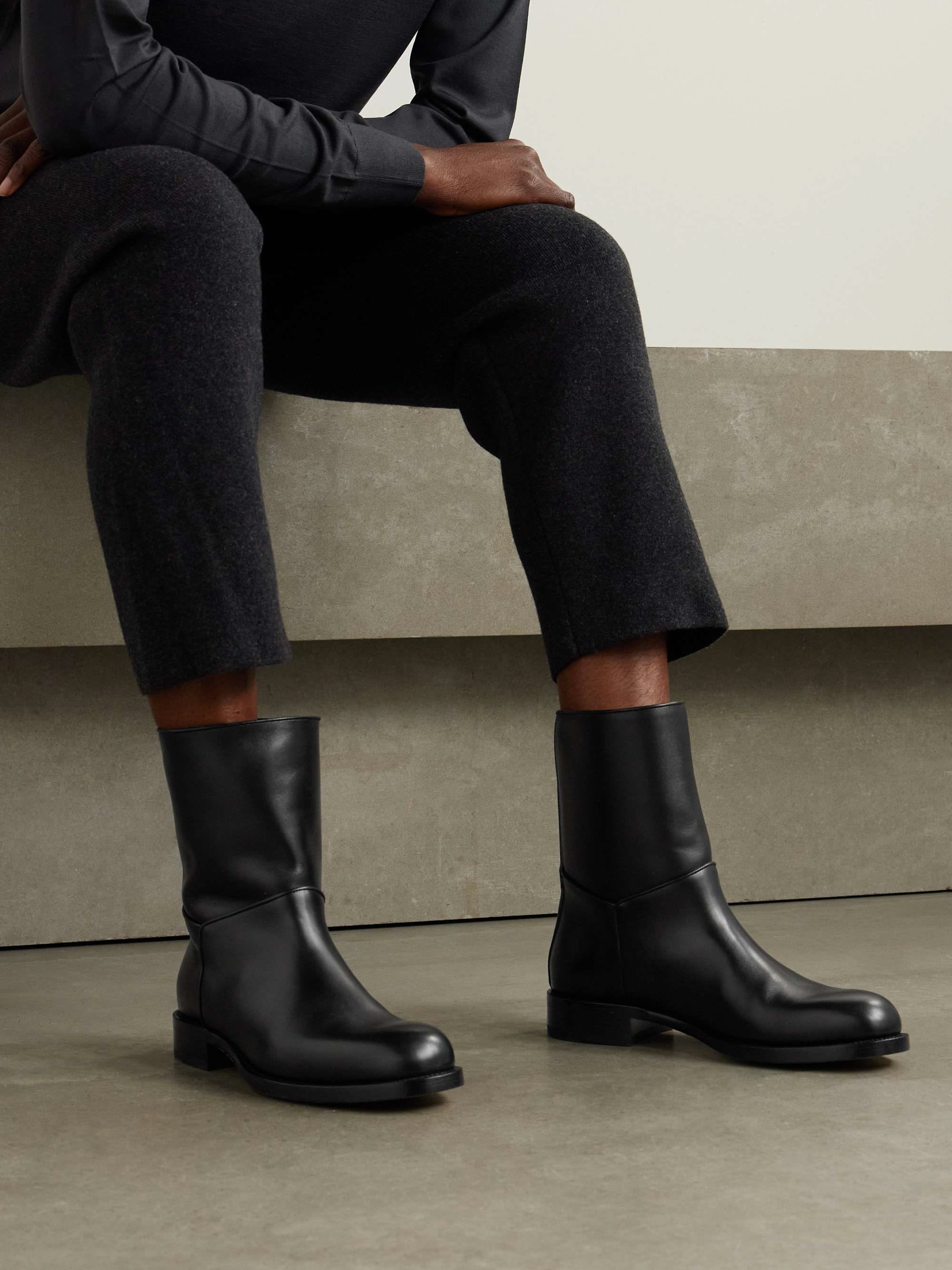 The Row Black Ankle Boots — Pull-on Style, Low Block Heel, Clean
