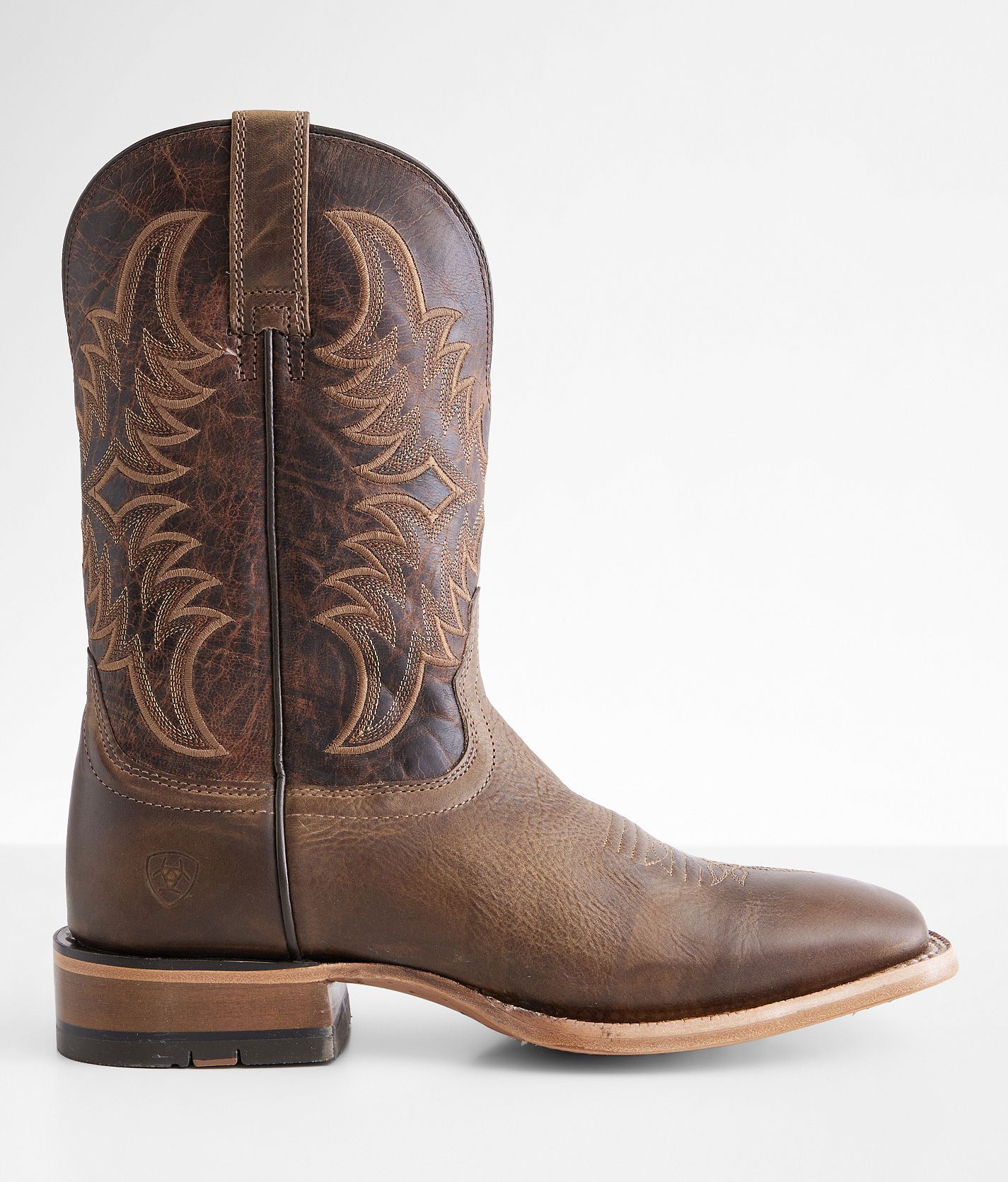 Ariat Distressed Brown Cowboy Boots — Four-row Stitch Pattern