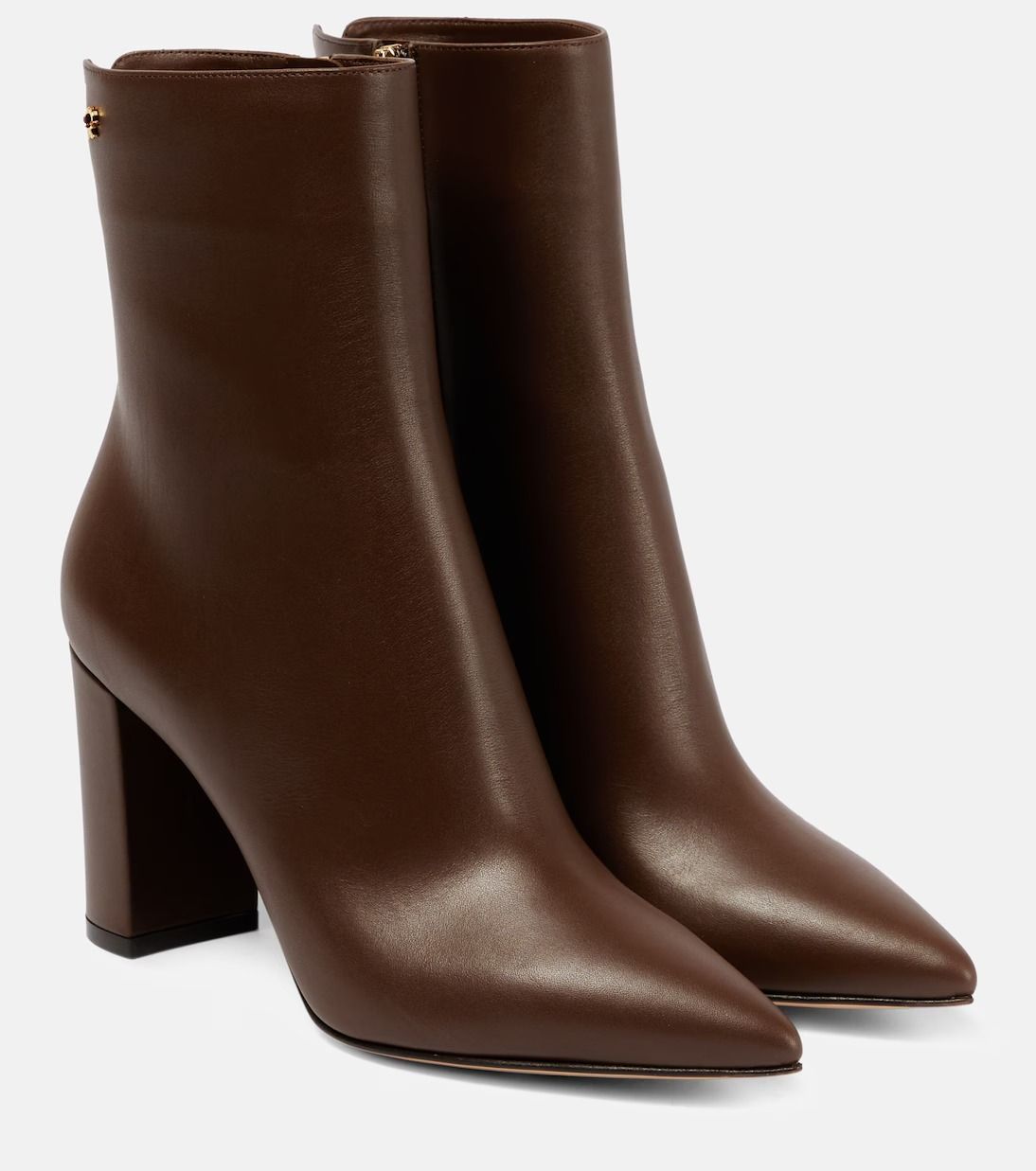 Gianvito Rossi Dark Brown Ankle Boots — Pointed Toe, Block Heel