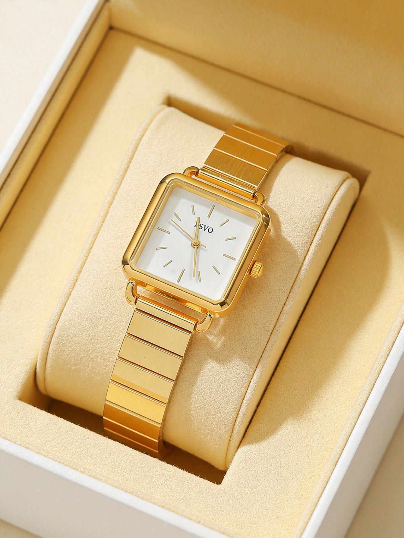 ISVO Gold-toned with White Dial Wrist Watch — Square Case, White