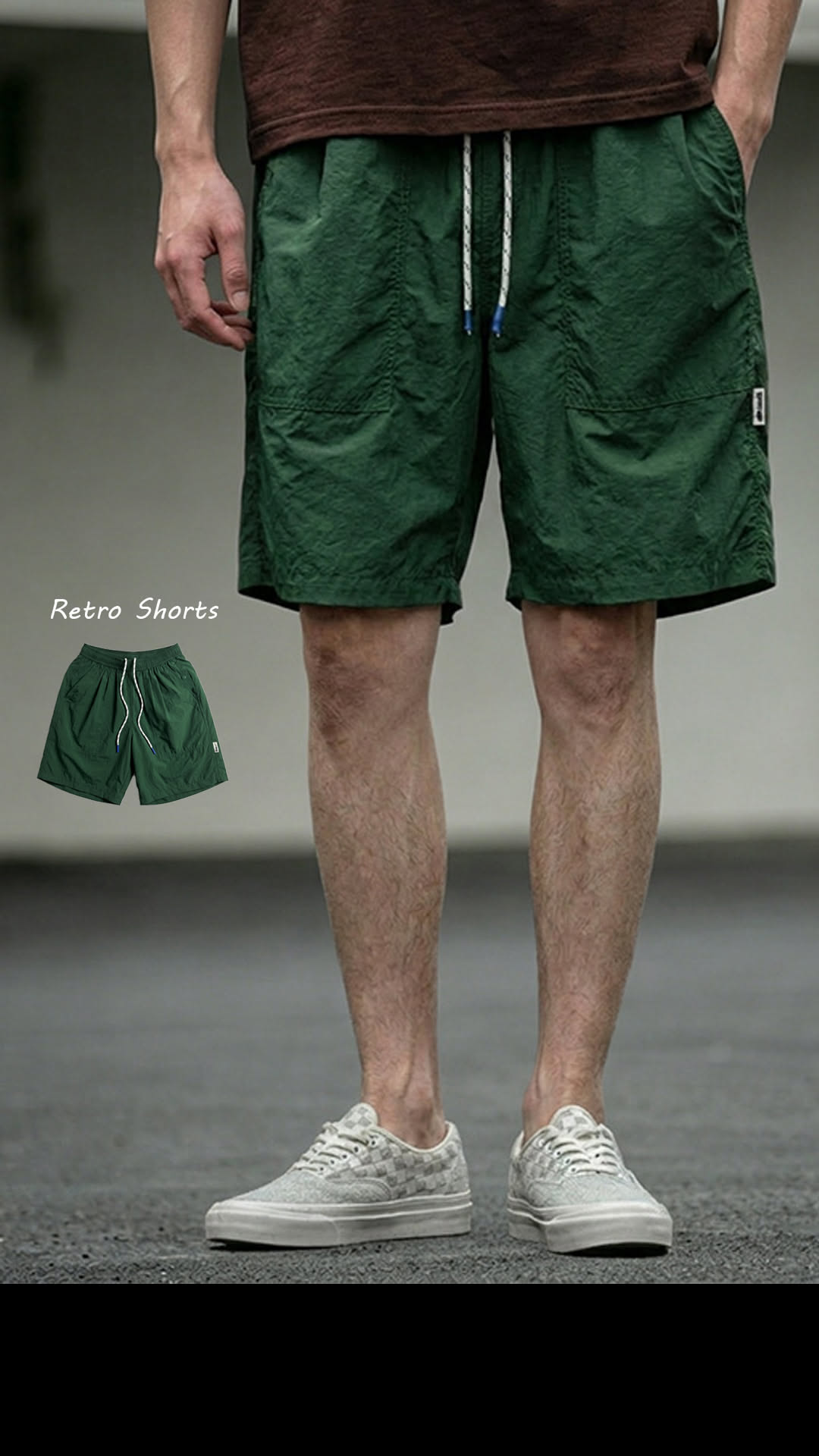 Casual Forest Green Shorts — Elastic Waistband, Thick White