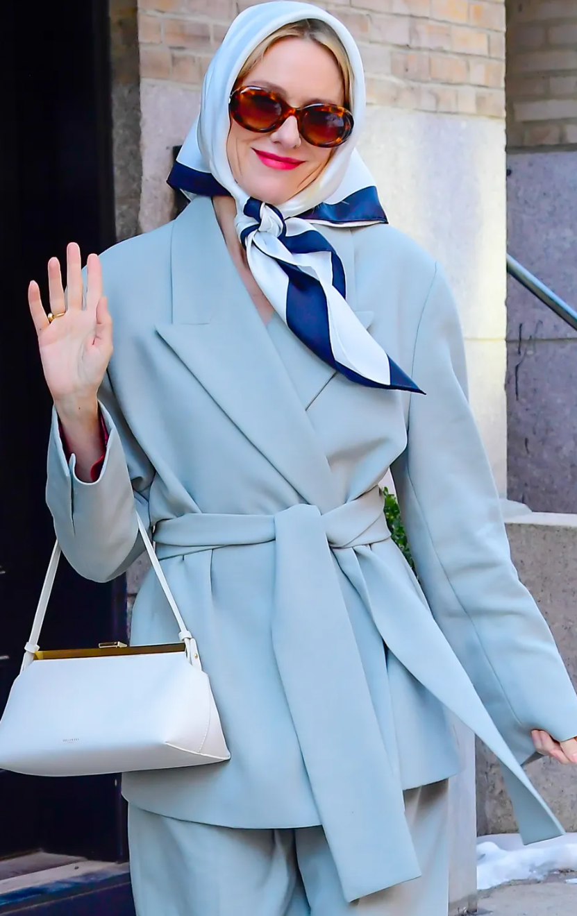 Naomi Watts Sage Green Belted Blazer — Notched Lapels, Self-tie Waist
