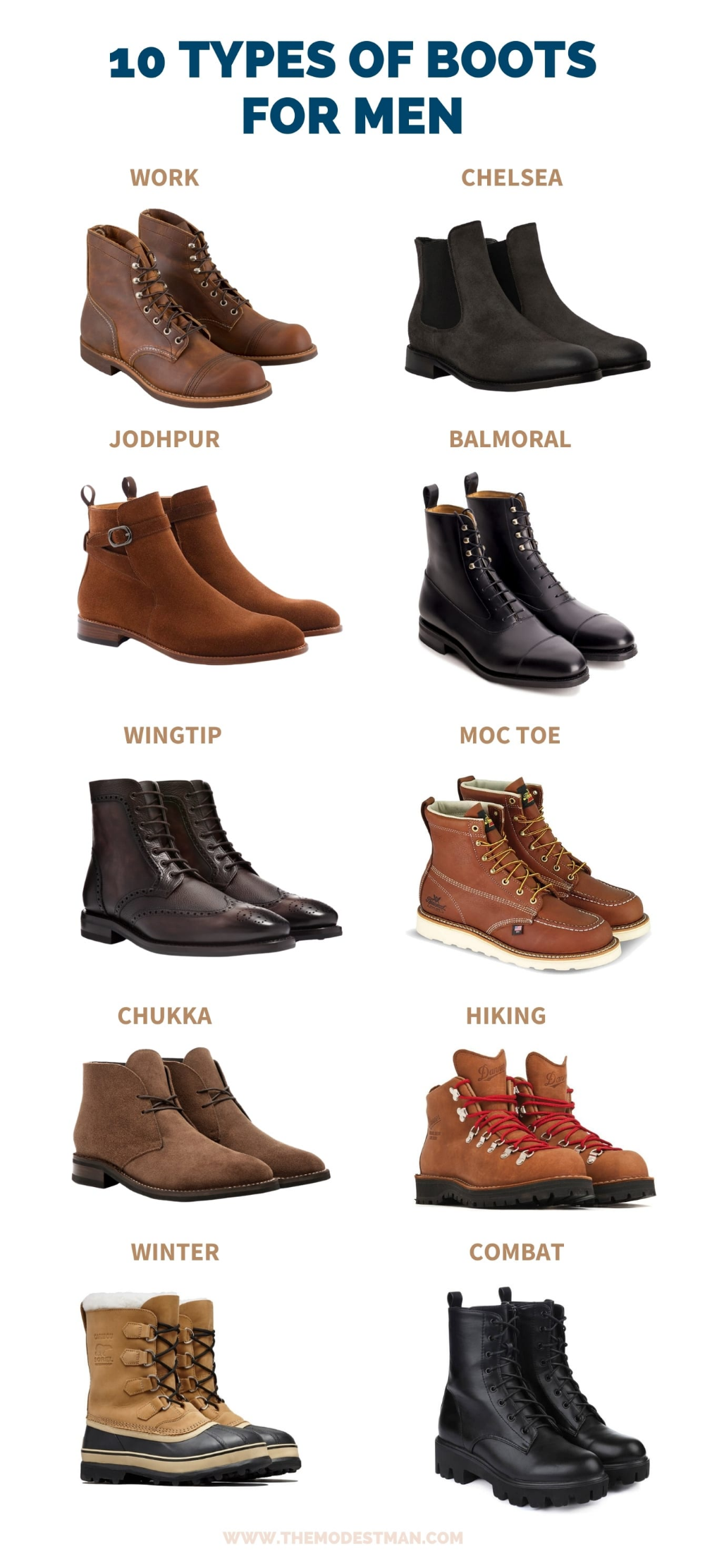 casual brown work boots — lace-up, cap toe, metal eyelets, stacked heel, contrast stitching