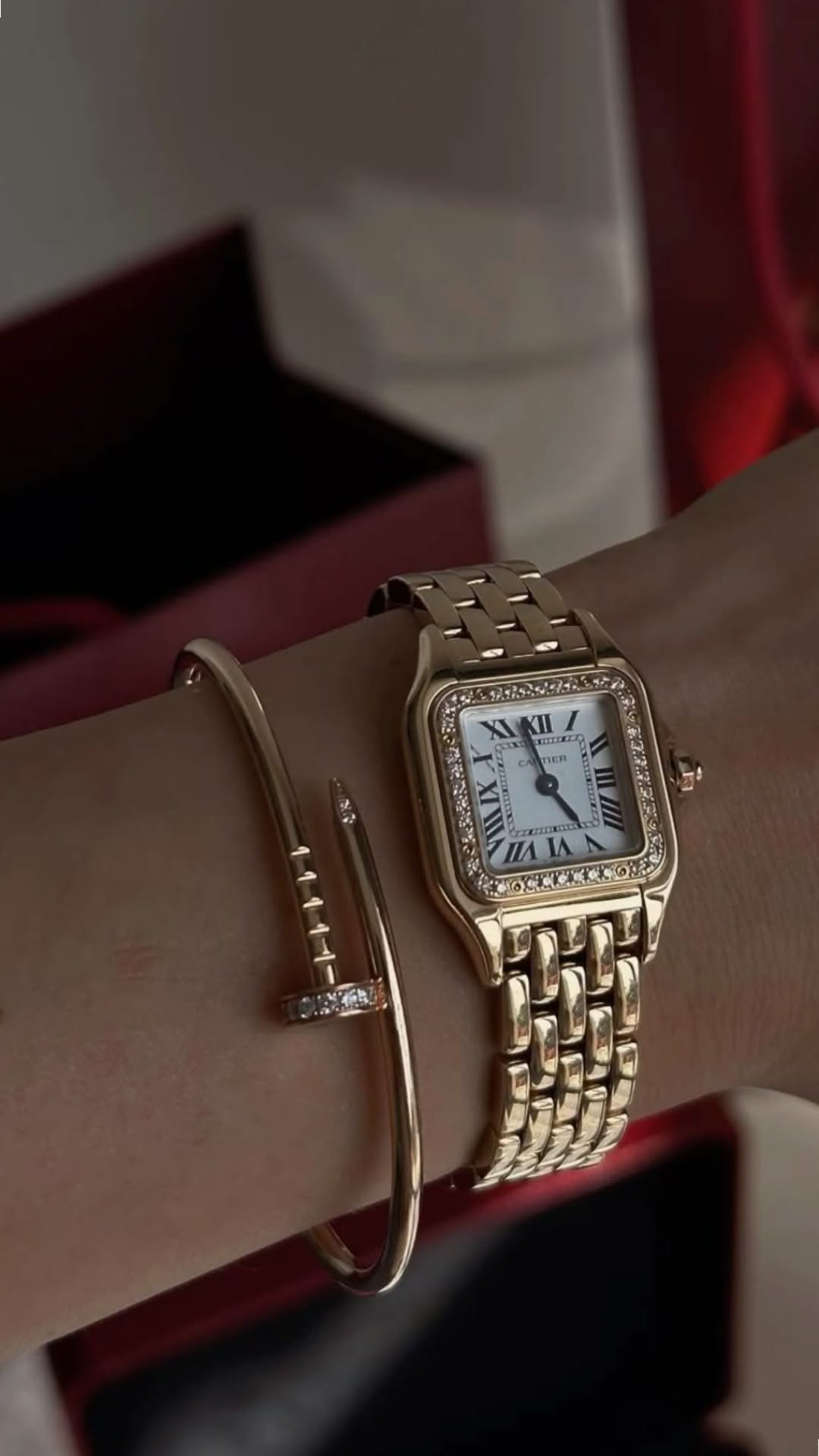 Cartier Yellow Gold Watch — Square Face, Diamond Bezel, Roman