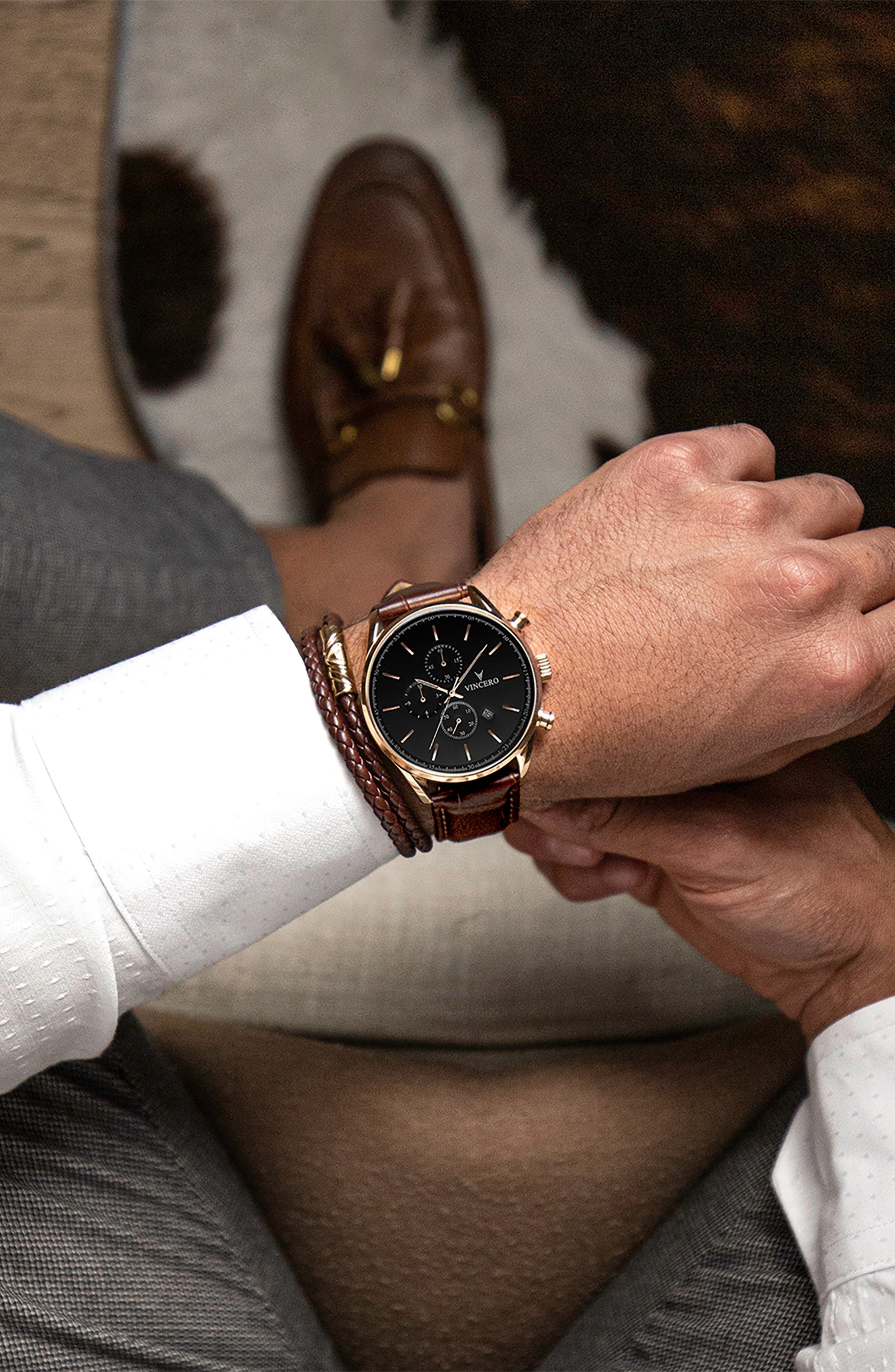 Vincero Rose Gold and Brown Watch — Chronograph Dials, Round Case