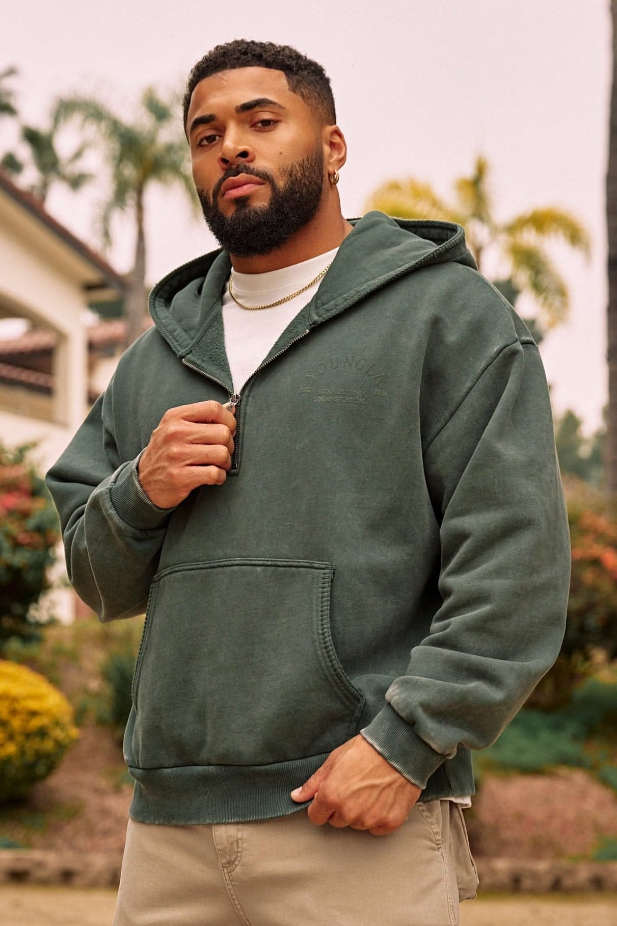 Youngla Green Wash Quarter-zip Hoodie — Quarter-zip Neckline