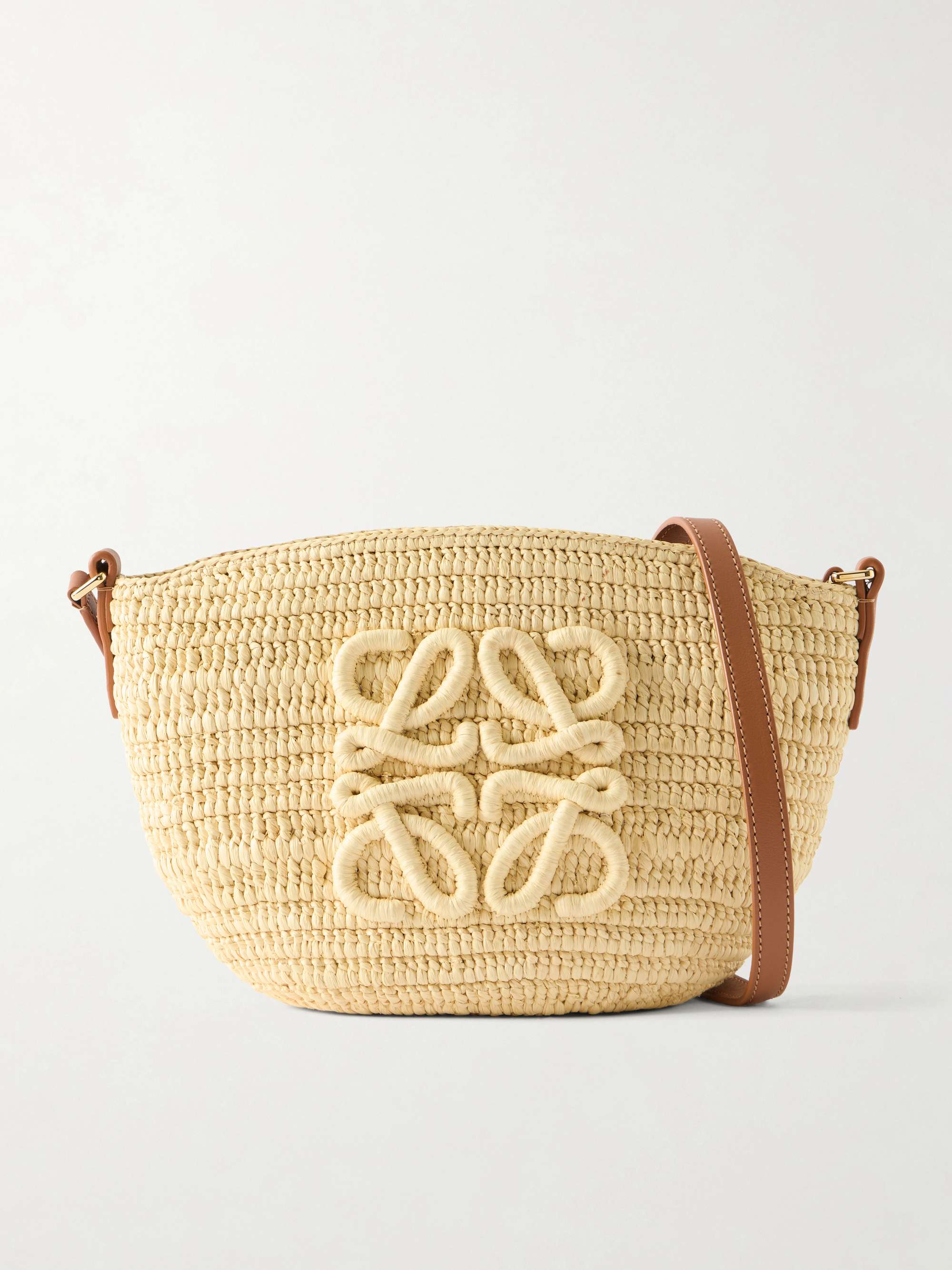 LOEWE + Paula's Ibiza Eclipse leather-trimmed raffia shoulder bag