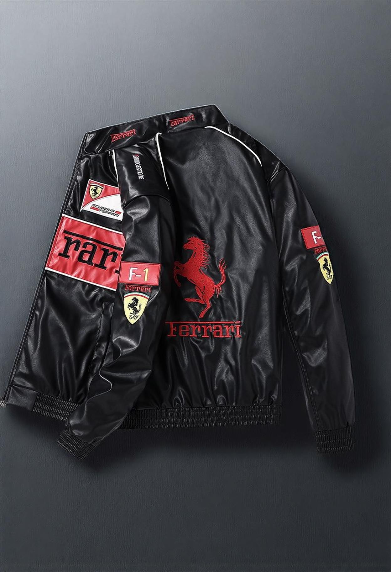 Ferrari Black and Red Faux Leather Racing Jacket — Ferrari Racing