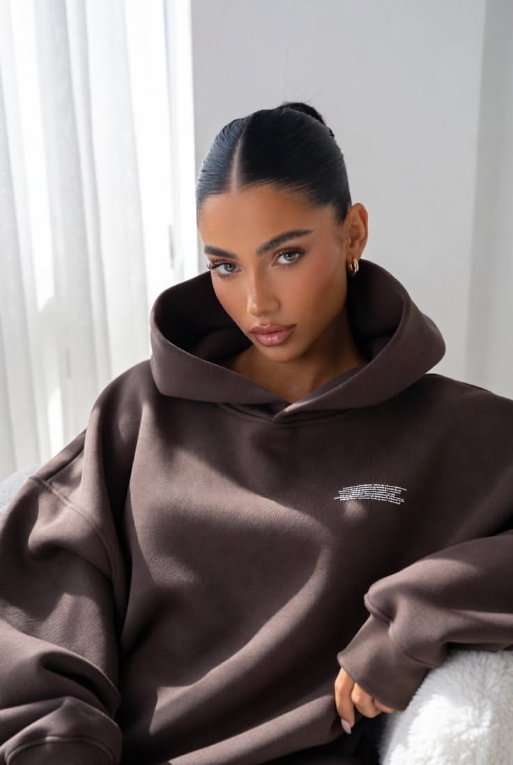 Streetwear Chocolate Brown Hoodie — Large Double-layered Hood, Small