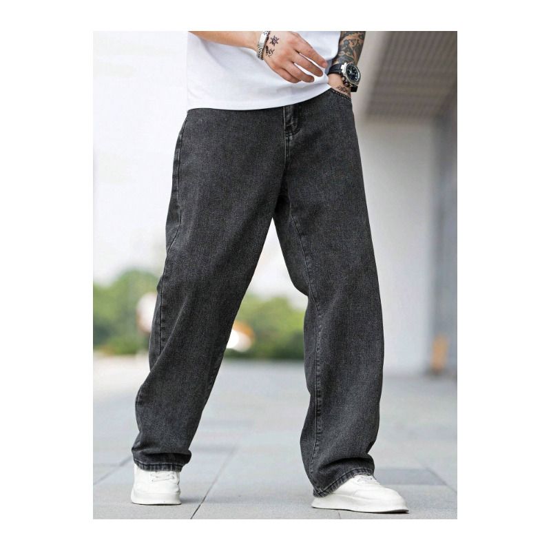 streetwear washed black jeans — classic five-pocket style, faded wash