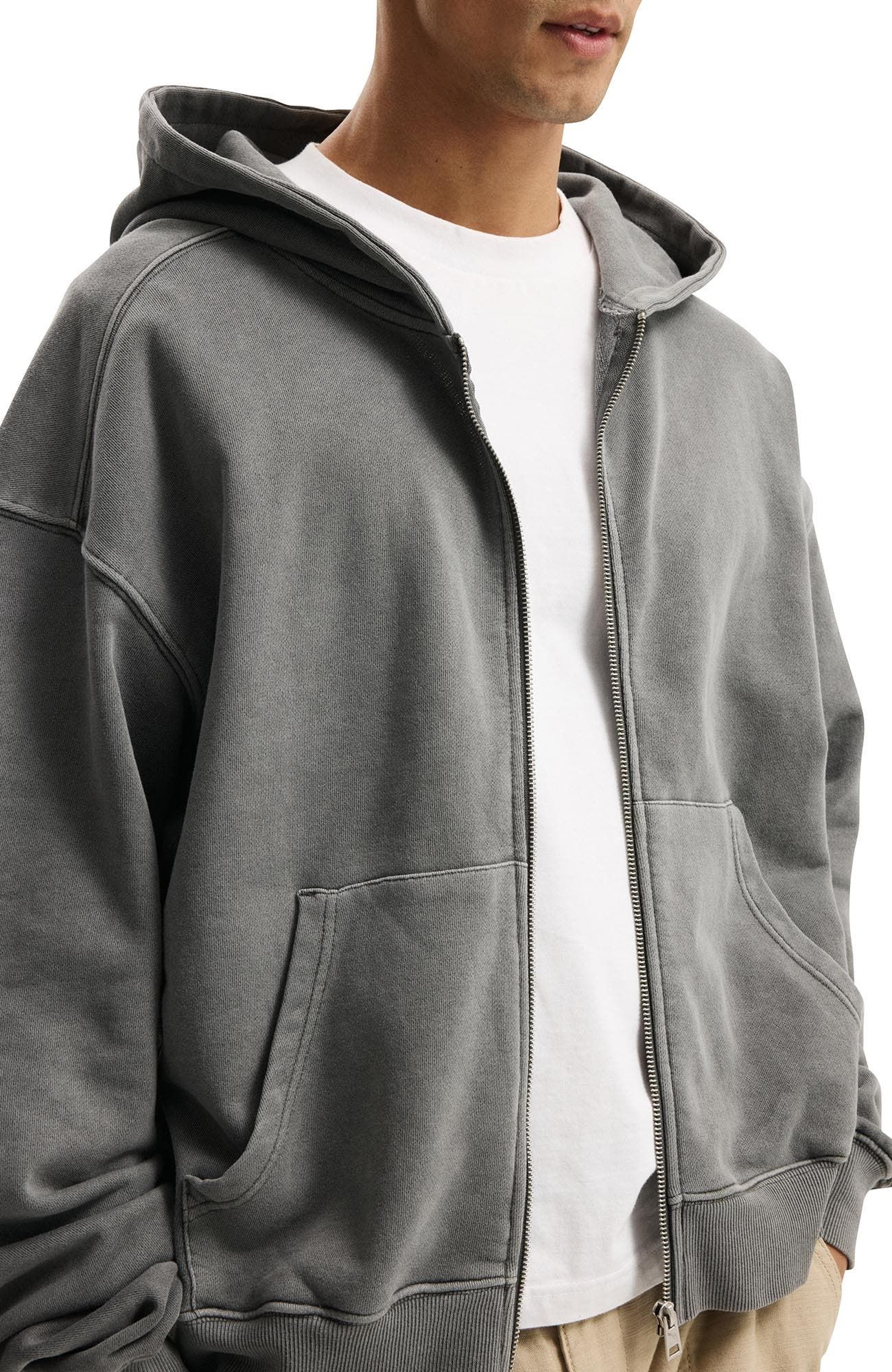 Cotton on Slate Stone Wash Grey Zip up Hoodie — Full Zip Closure