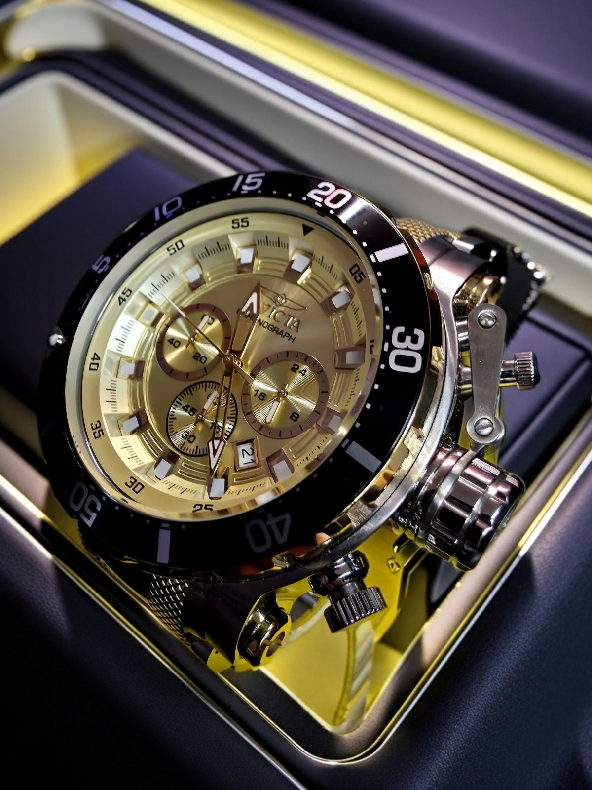 Invicta Gold Dial with Black and Silver Accents Chronograph Watch
