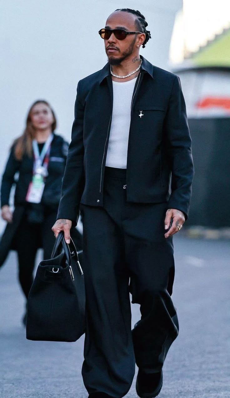 Lewis Hamilton Black Harrington Jacket — Full Zip Front Closure