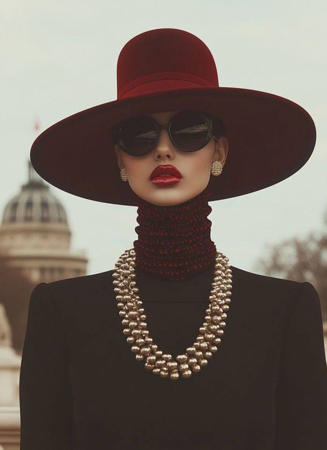 Luxury Burgundy Red Wide-brim Hat — Wide Brim, Round Crown, Matching