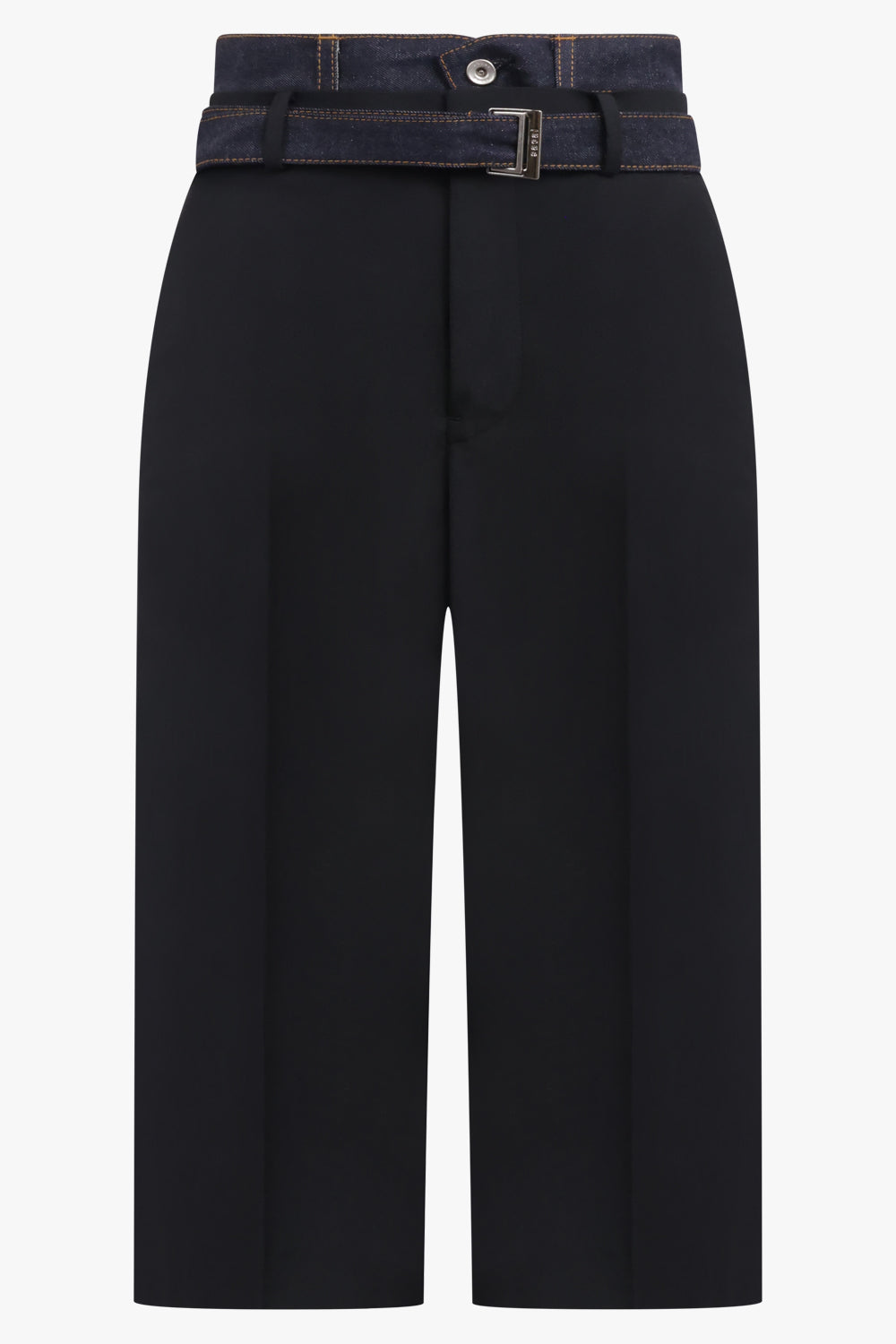 SACAI Suiting X Denim Wide Leg Crop Pant | Black/Indigo