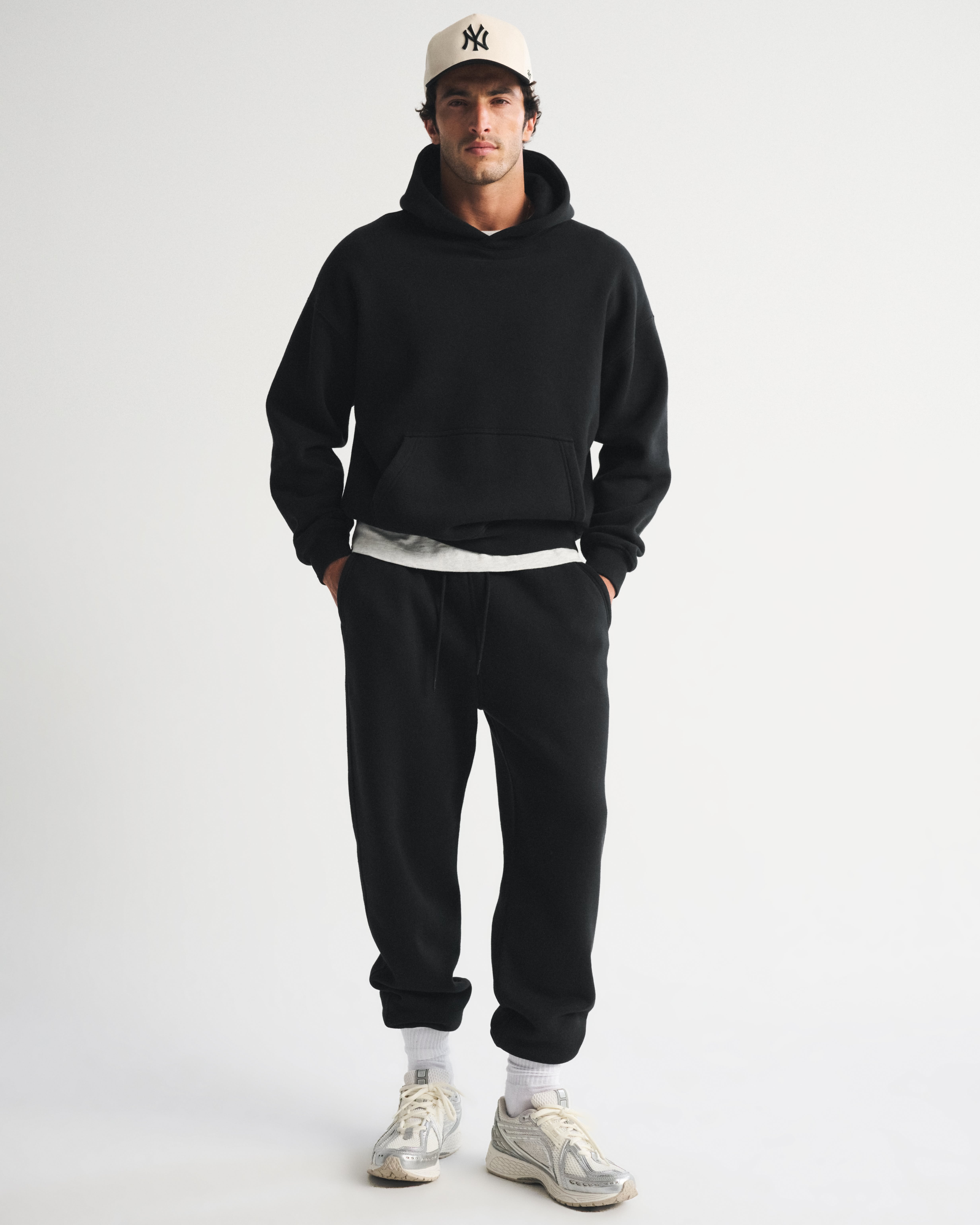 Abercrombie & Fitch Black Hoodie — Drawstring Hood, Front Kangaroo