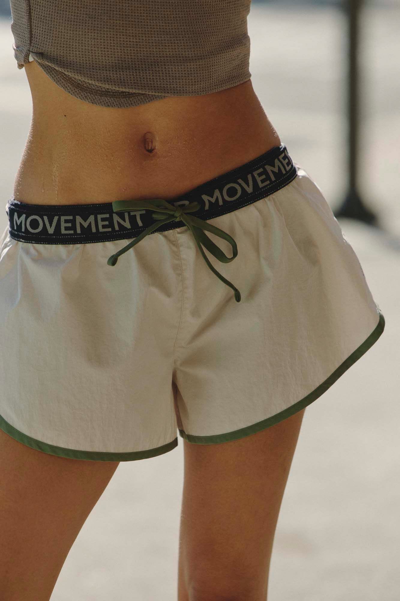 FP Movement Off-white Tofu with Olive Green Trim Run Shorts — Branded