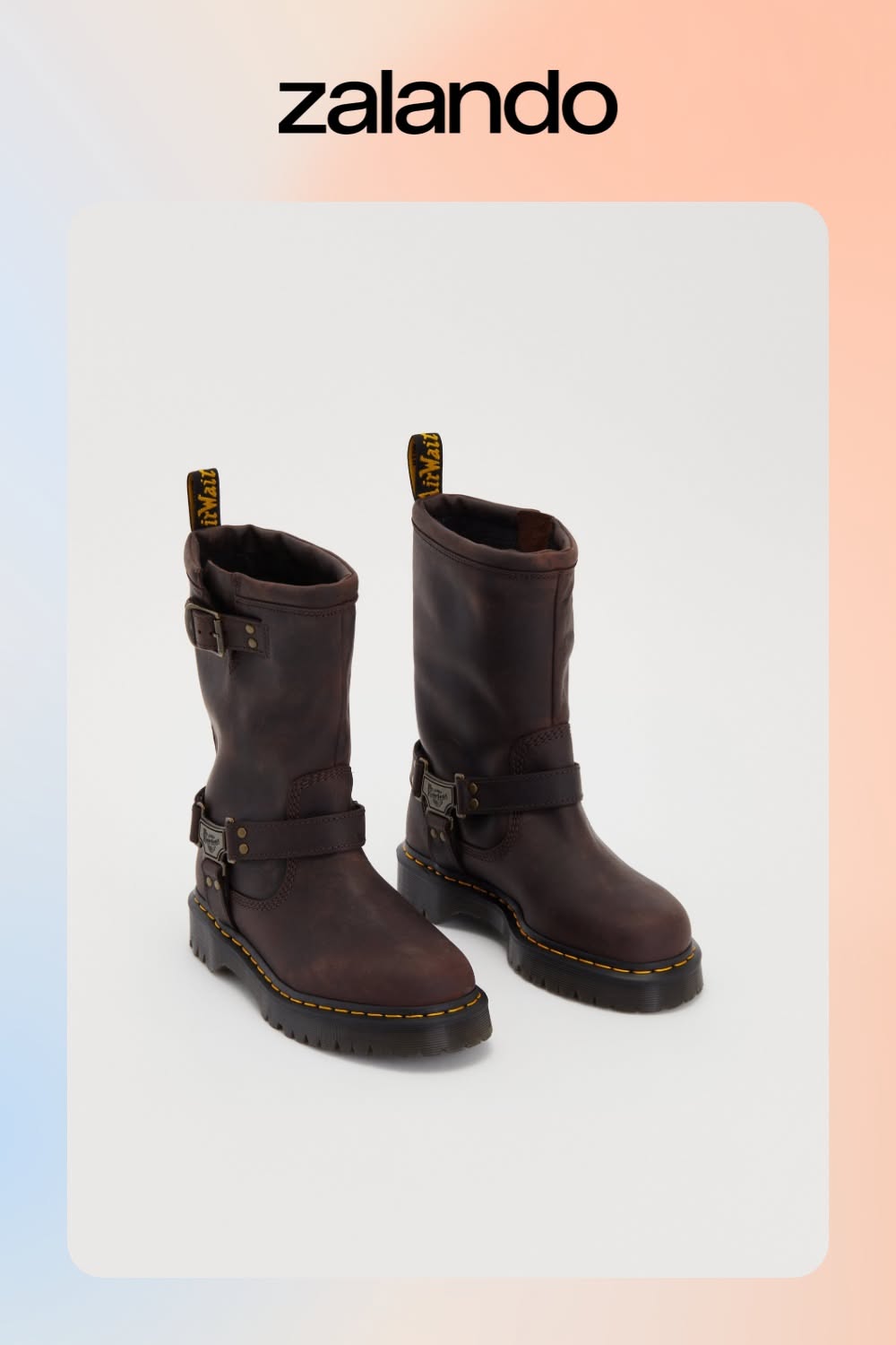 Dr. Martens Dark Brown Biker Boots — Adjustable Ankle Strap