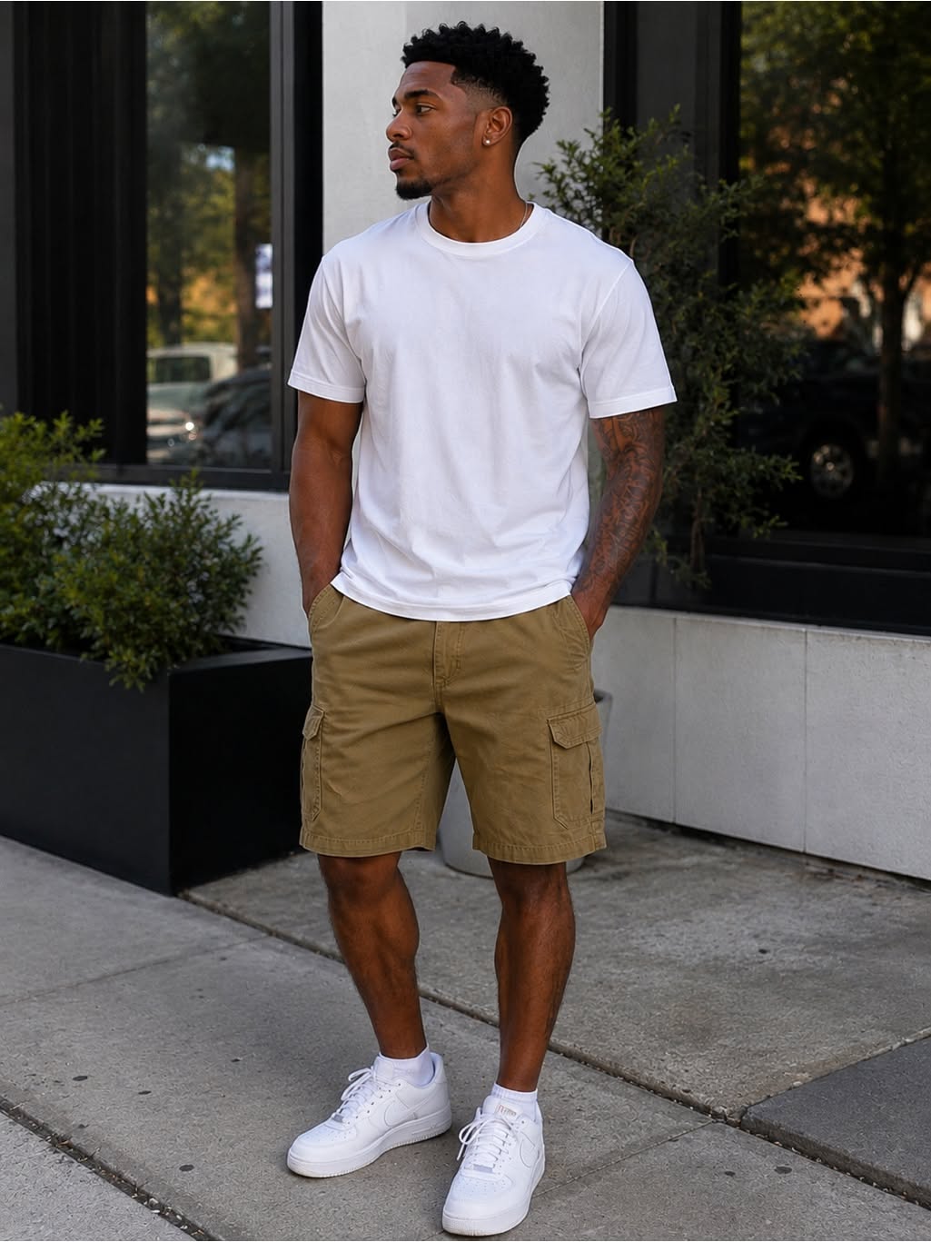 Copper Denim Khaki Tan Cargo Shorts — Side Utility Cargo Pockets