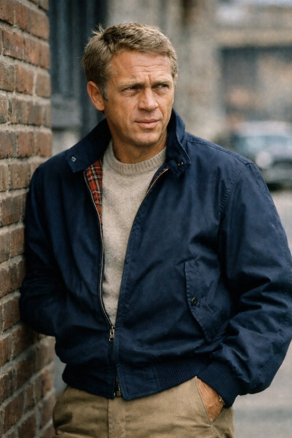 Steve Mcqueen Navy Blue Harrington Jacket — Stand-up Collar