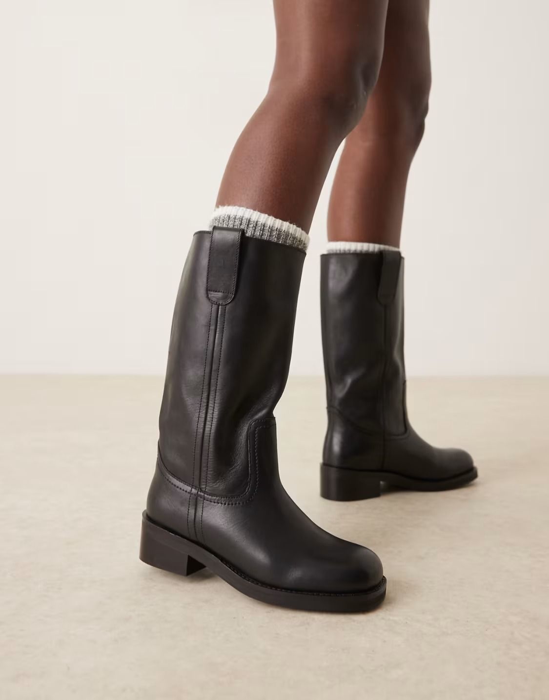 ASOS DESIGN Black Boots — Mid-calf Height, Round Toe, Low Block Heel