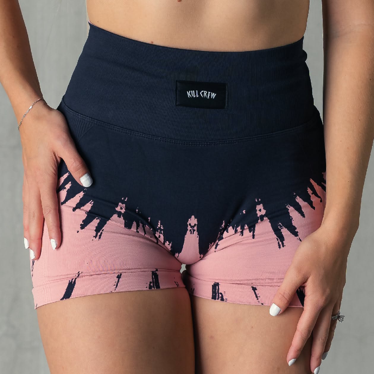 Kill Crew Black and Rose Pink Biker Shorts — High-waisted Ribbed