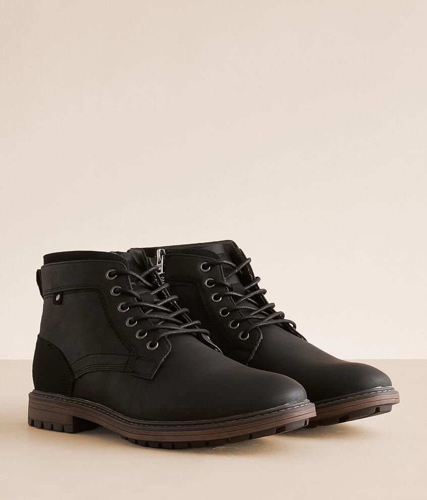 BKE Matte Black Boots — Lace-up, Metal Eyelets, Side Zipper, Stacked