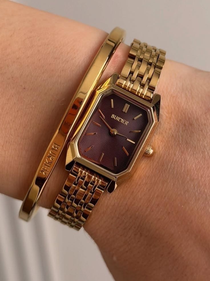 Burner Gold and Burgundy Watch — Octagonal Gold Case, Burgundy