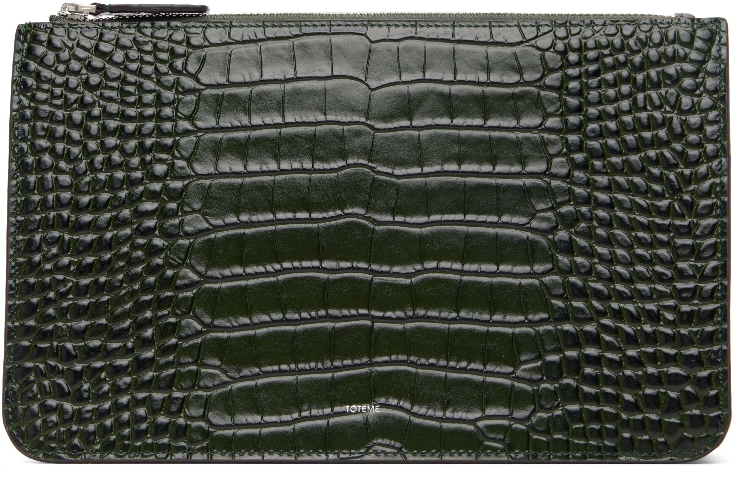 TOTEME Green Threefold Croco-embossed Clutch