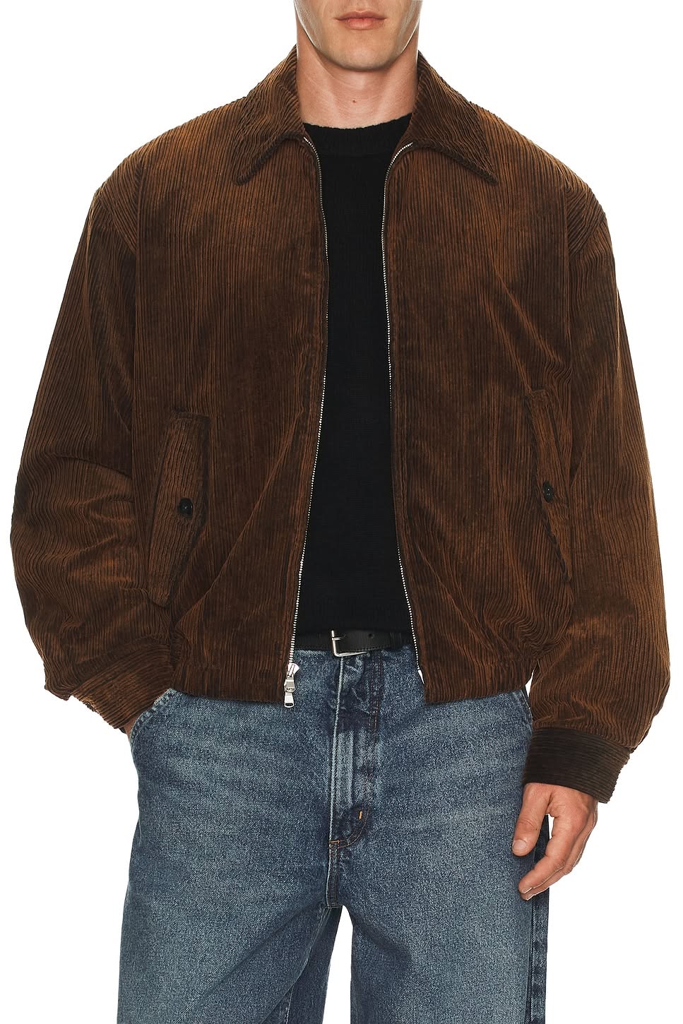 AGOLDE Espresso Brown Bomber Jacket — Full Zip Closure, Point Collar