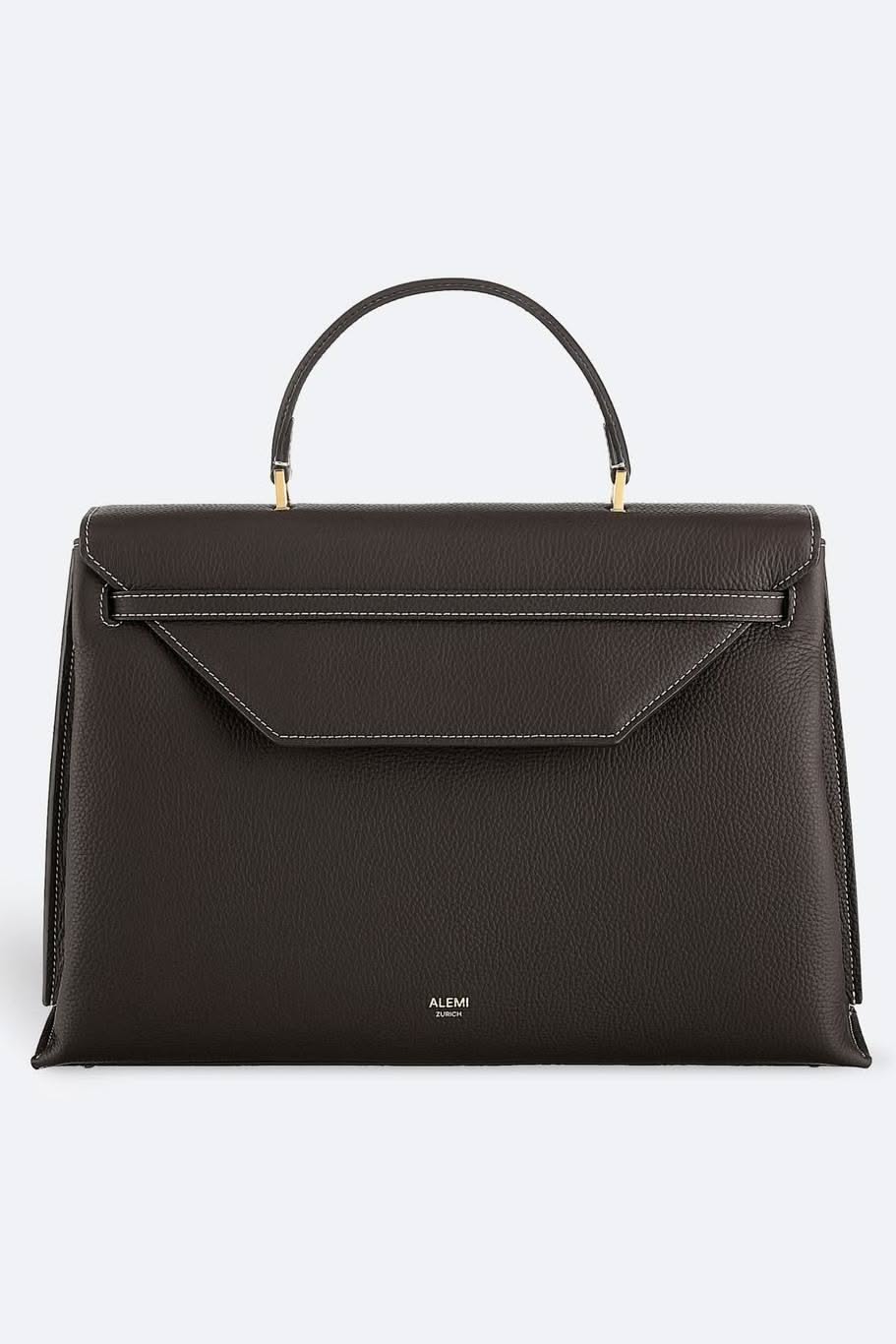 ALEMI Dark Brown Laptop Bag — Top Handle, Flap Front with Envelope