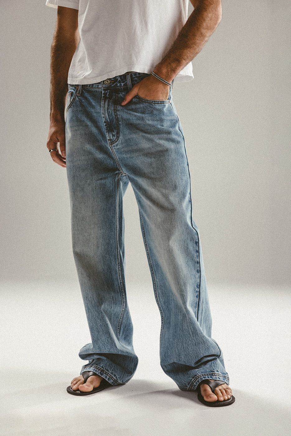 Casual Light Wash Blue Denim Jeans — Faded Wash, Classic Five-pocket